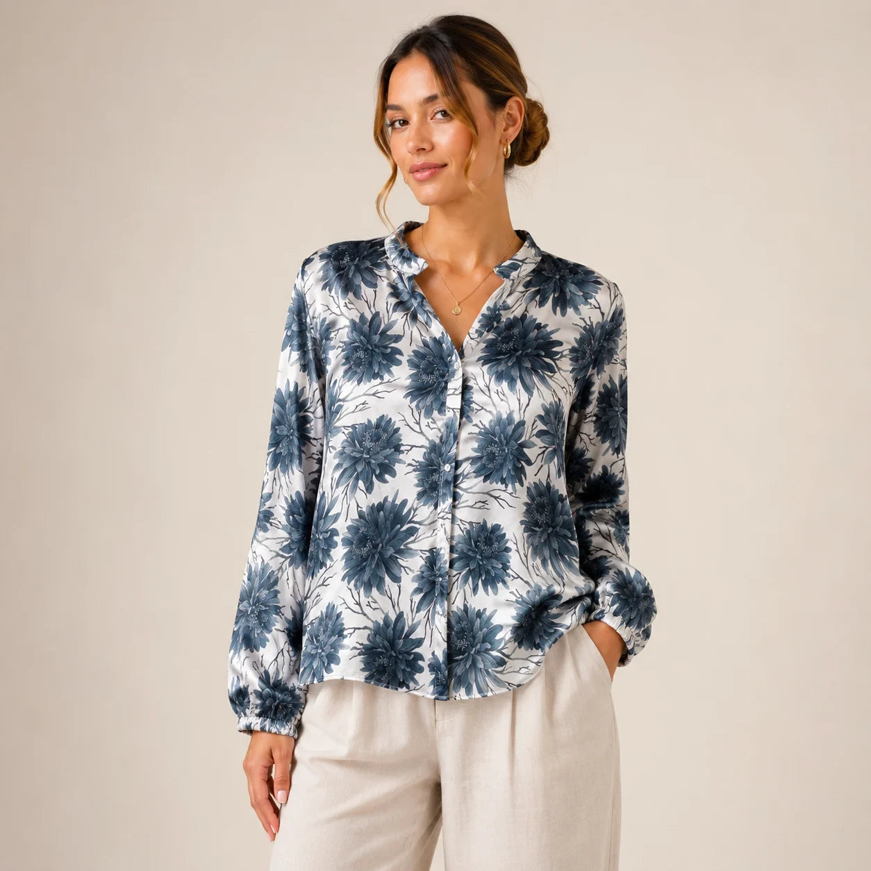 Midnight Bloom Satin Shirt
