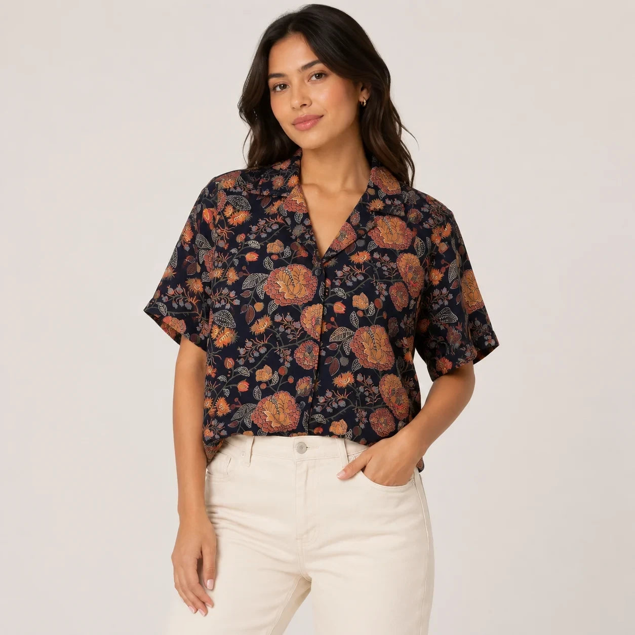 Navy Floral Printed Shirt