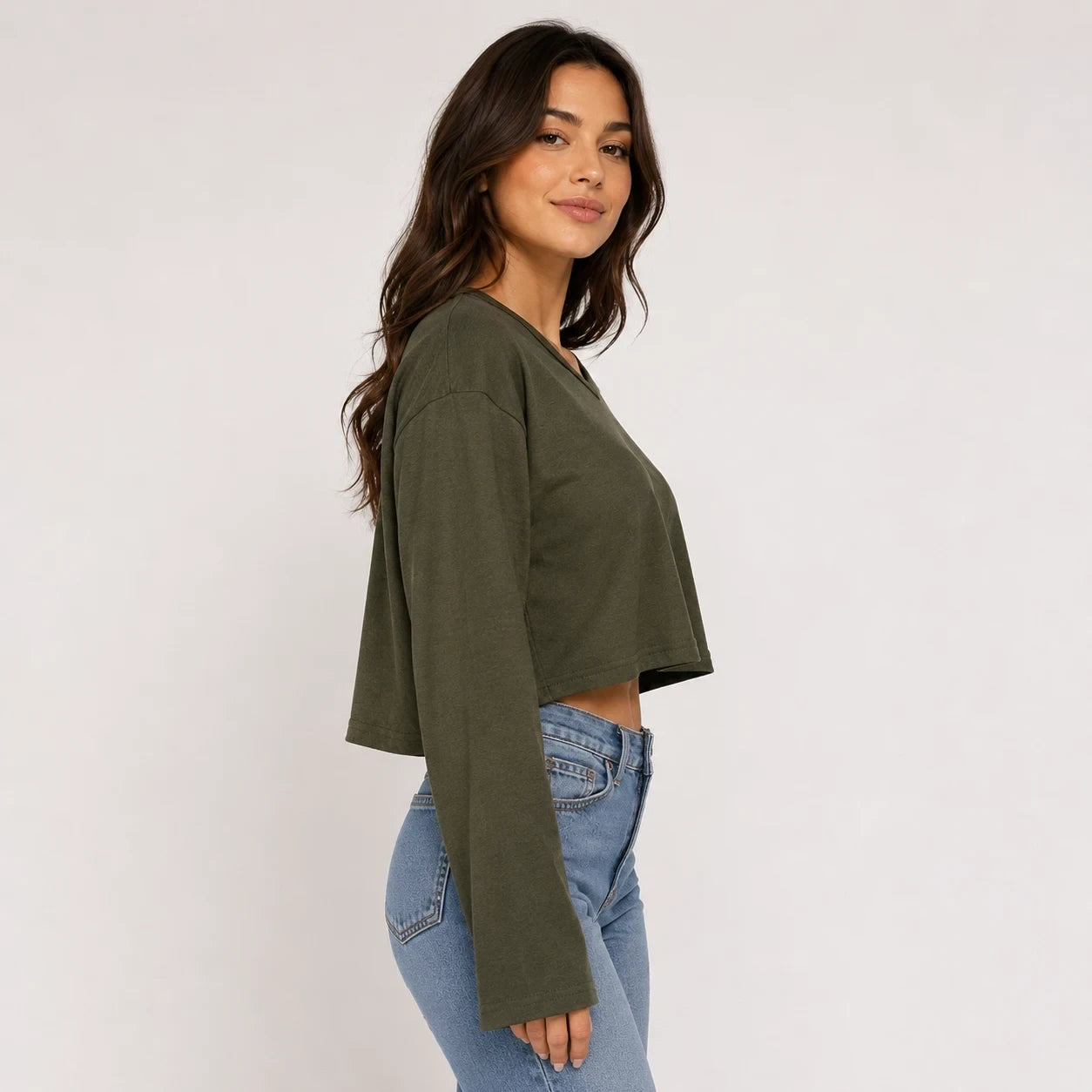 Olive Green V-neck crop top