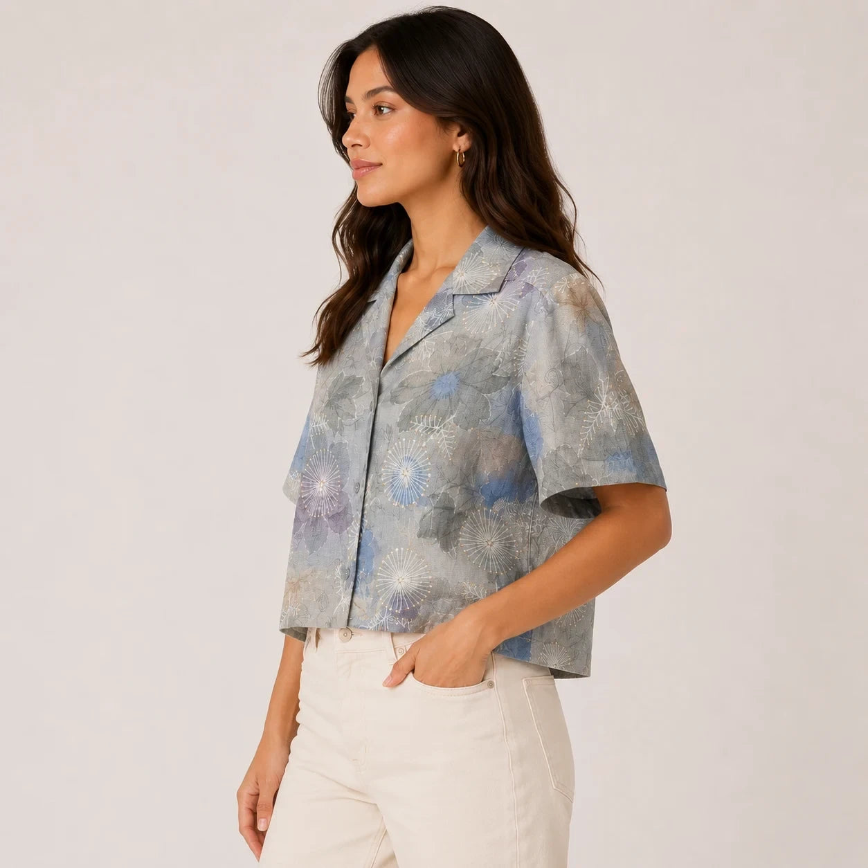 Grey Floral Printed Shirt