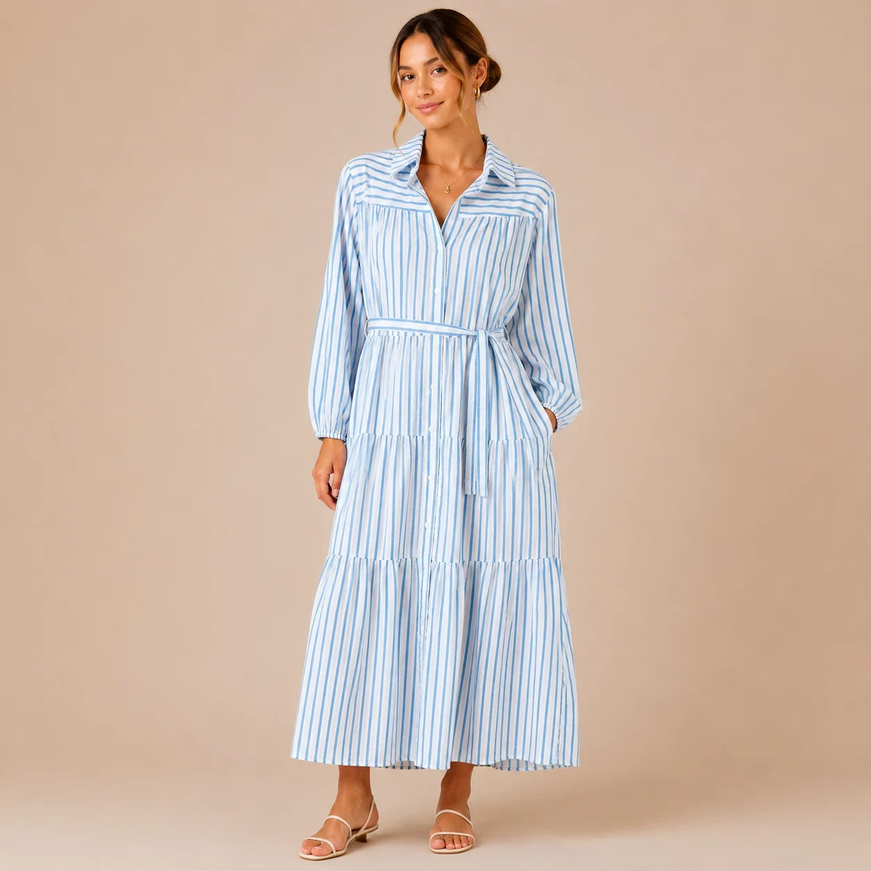 Skyline Stripe Tiered Maxi Dress
