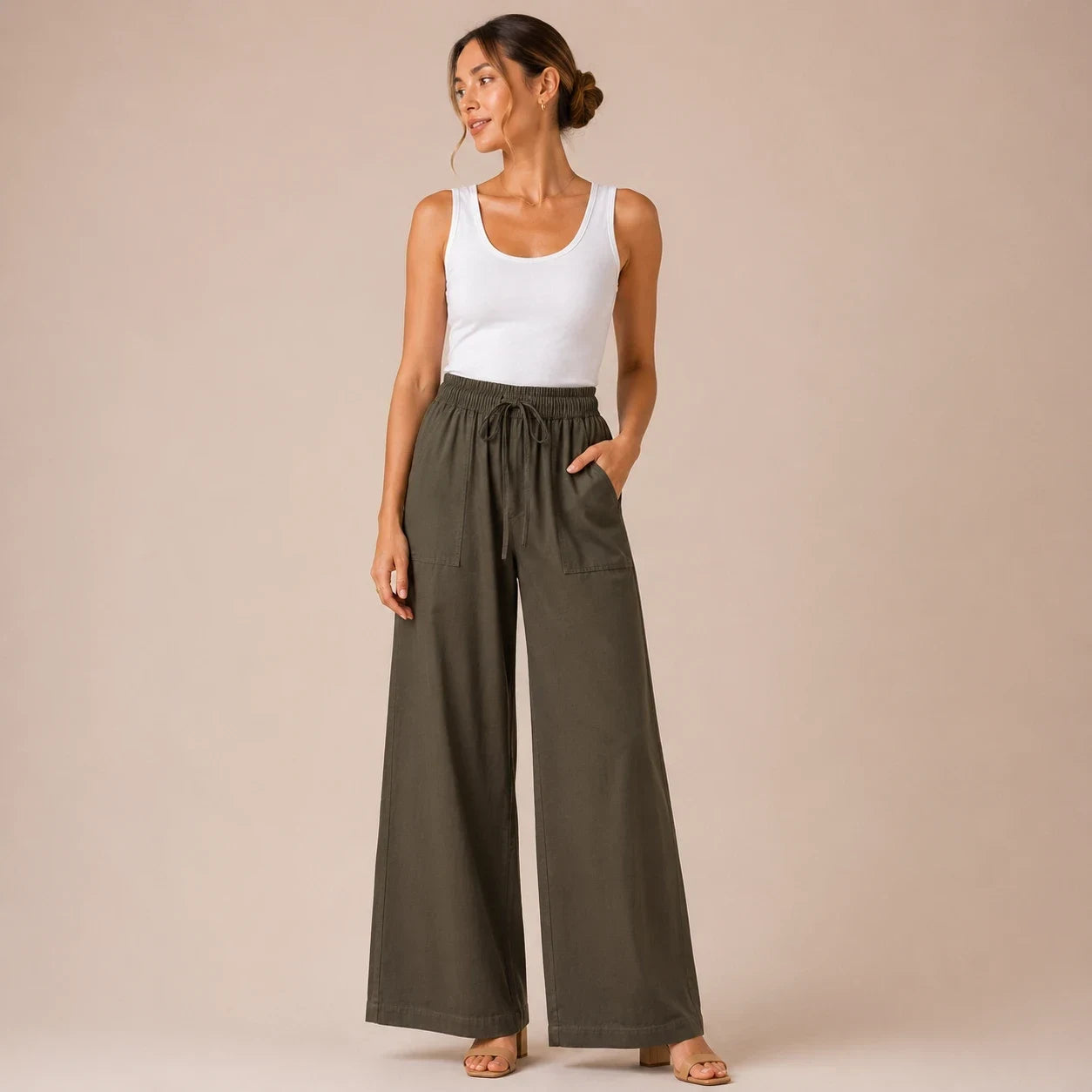 Olive Wide-Leg Palazzo Pants