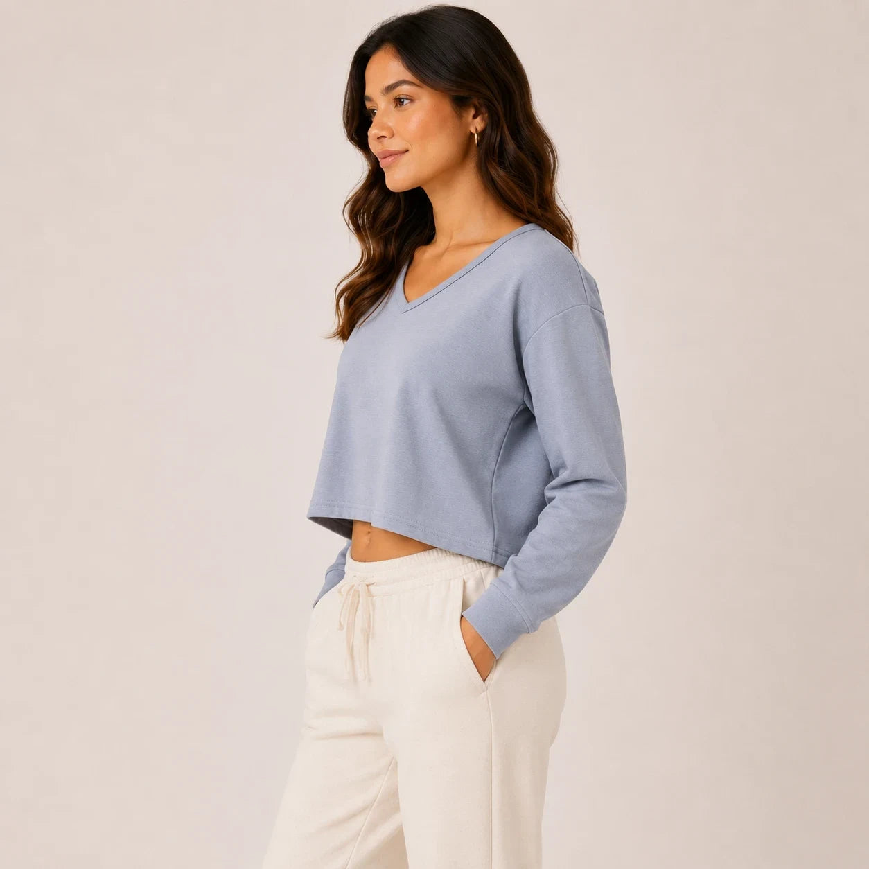 Grey Full Sleeve Crop Top