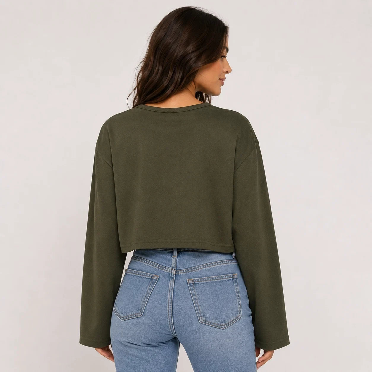 Olive Green V-neck crop top