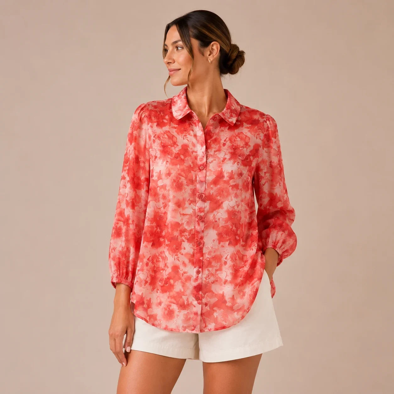 Coral Bloom Sheer Shirt Top