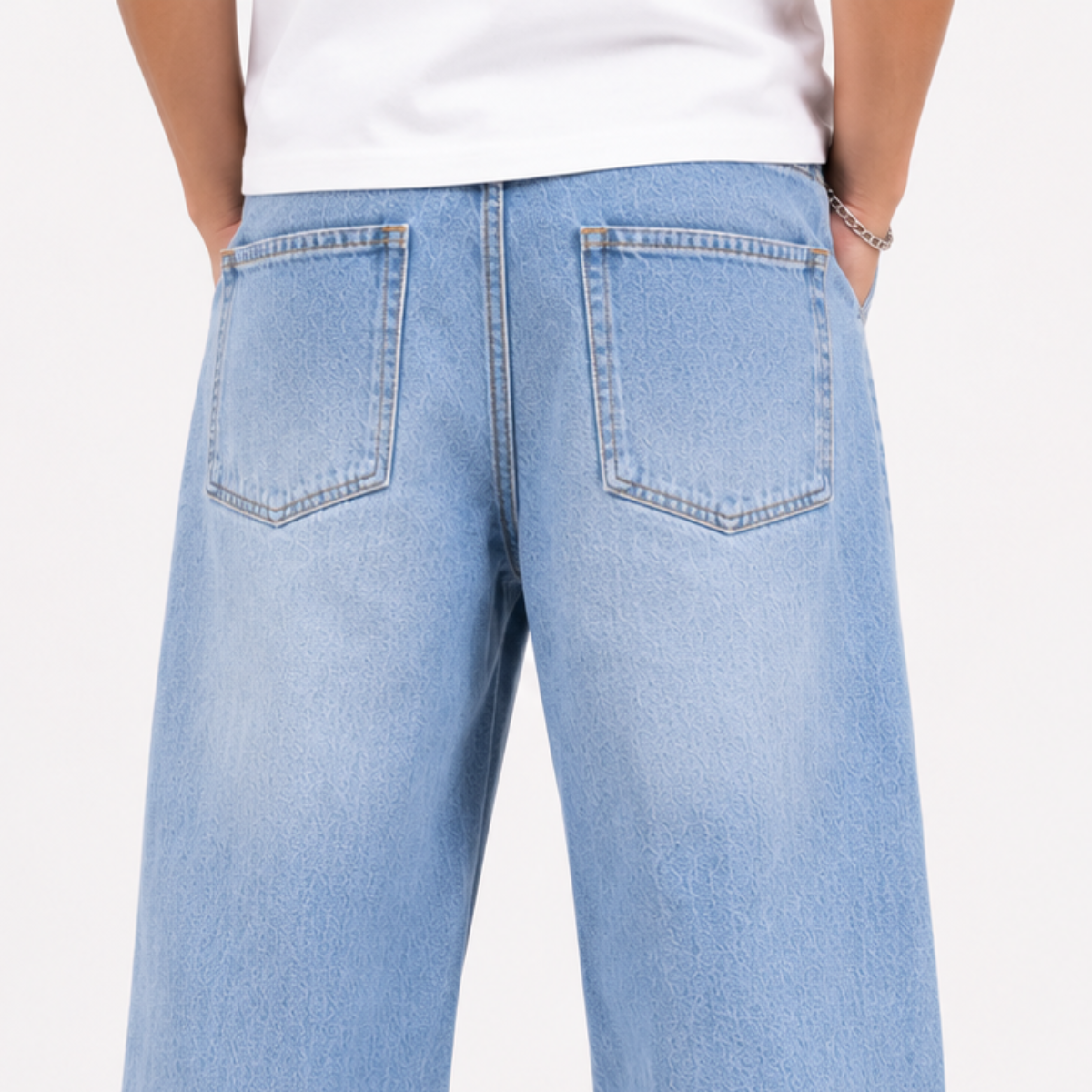 Light Blue Baggy Wide-Leg Jeans — Men's Relaxed Fit Denim