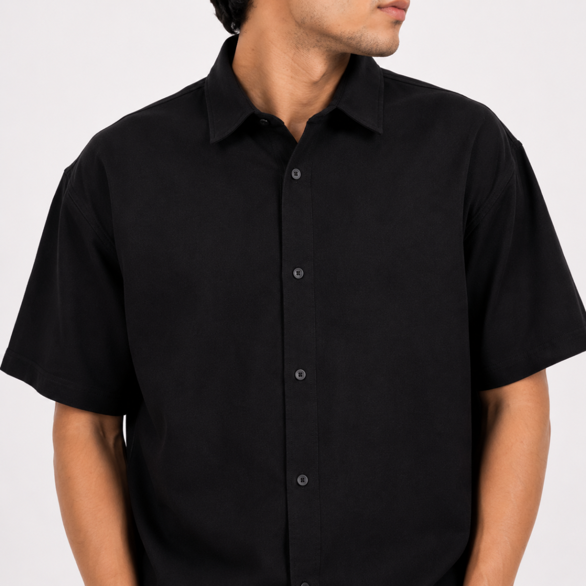 Black Oversized Short-Sleeve Shirt — Men's Boxy Fit