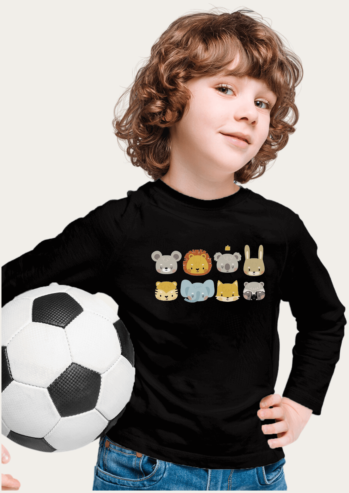 Safari Animals Printed Black Full Sleeves Kids T-shirt By Offmint