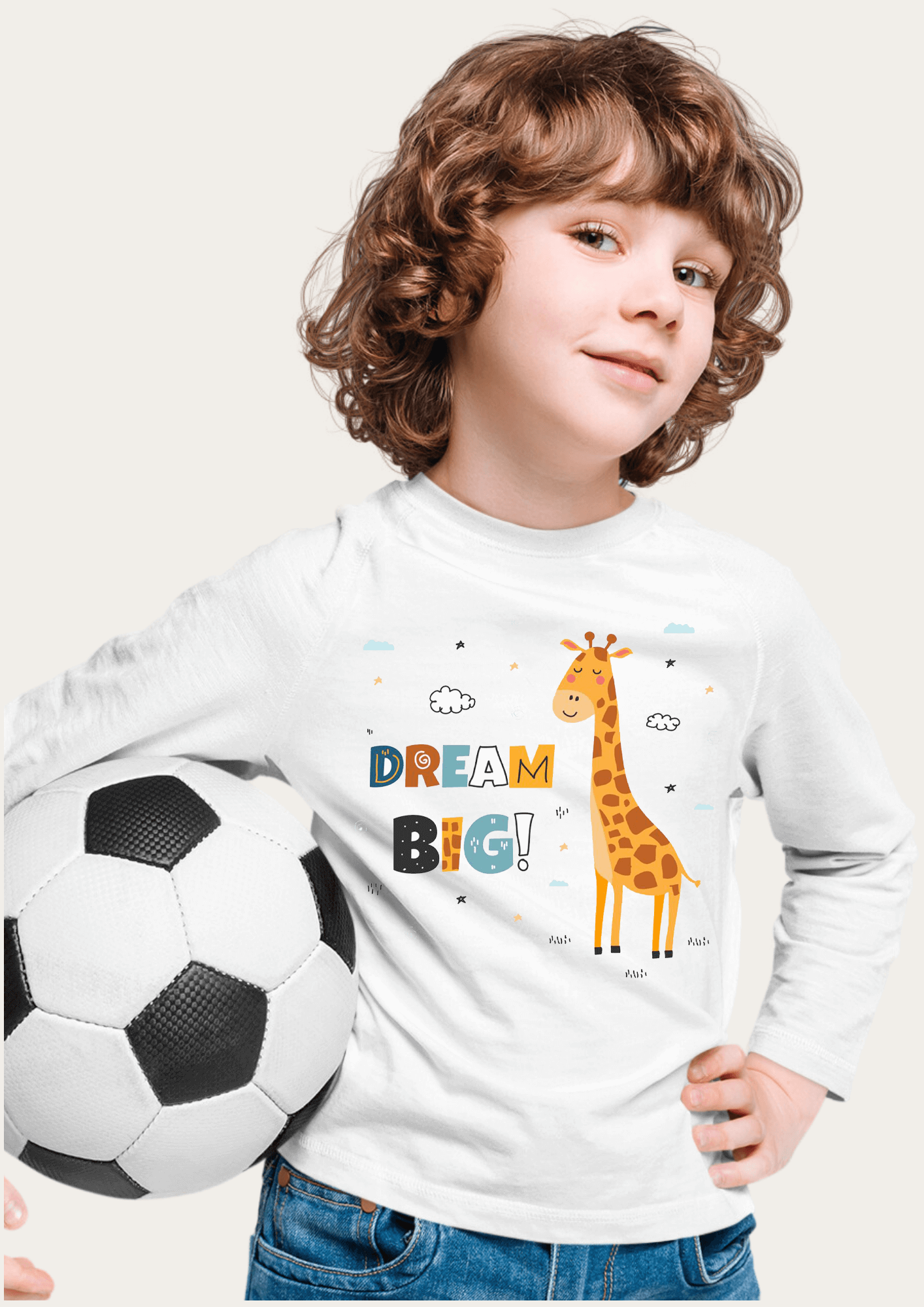 Dream Big Printed White Full Sleeves Kids T-shirt By Offmint