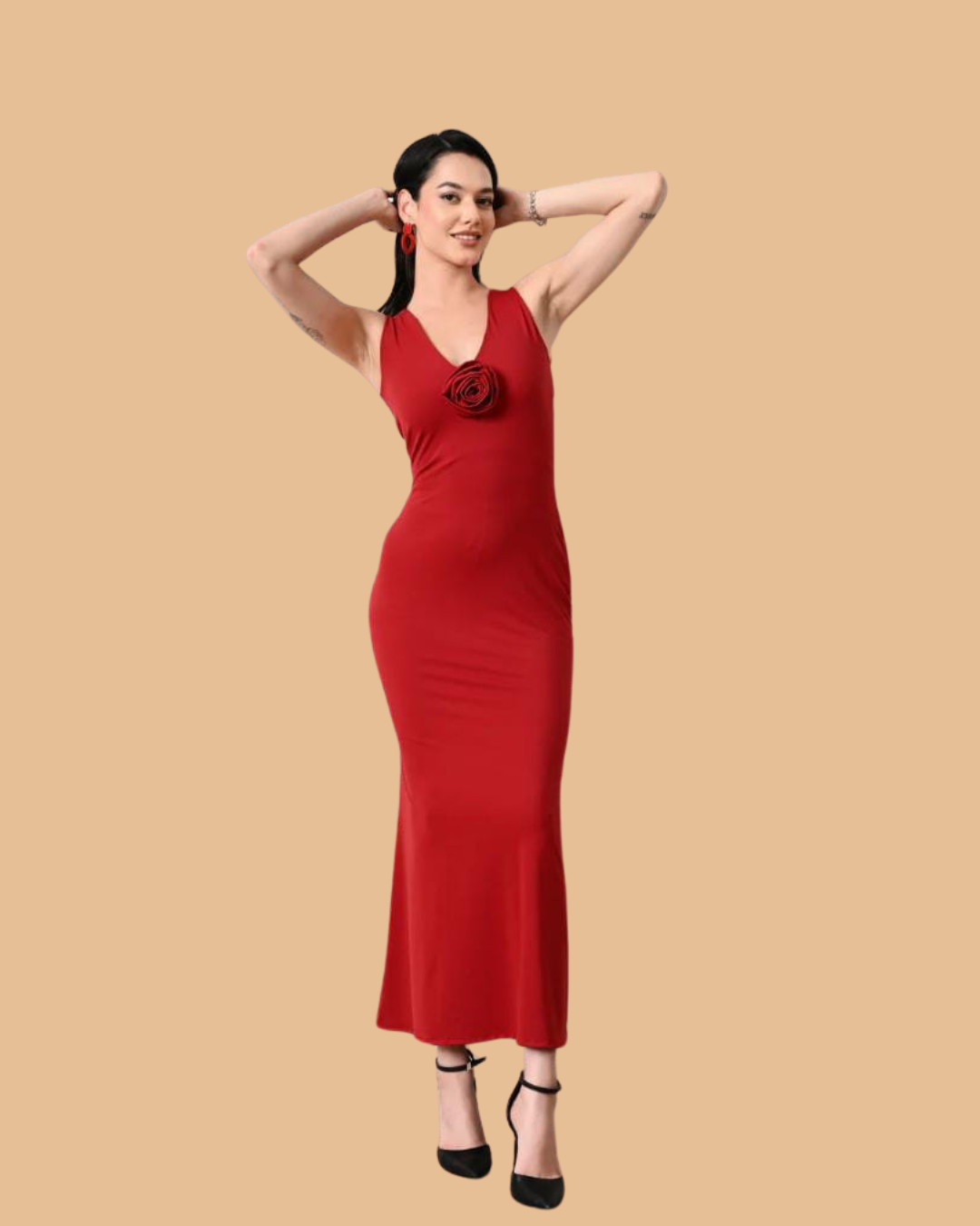 Scarlet Bloom Evening Gown