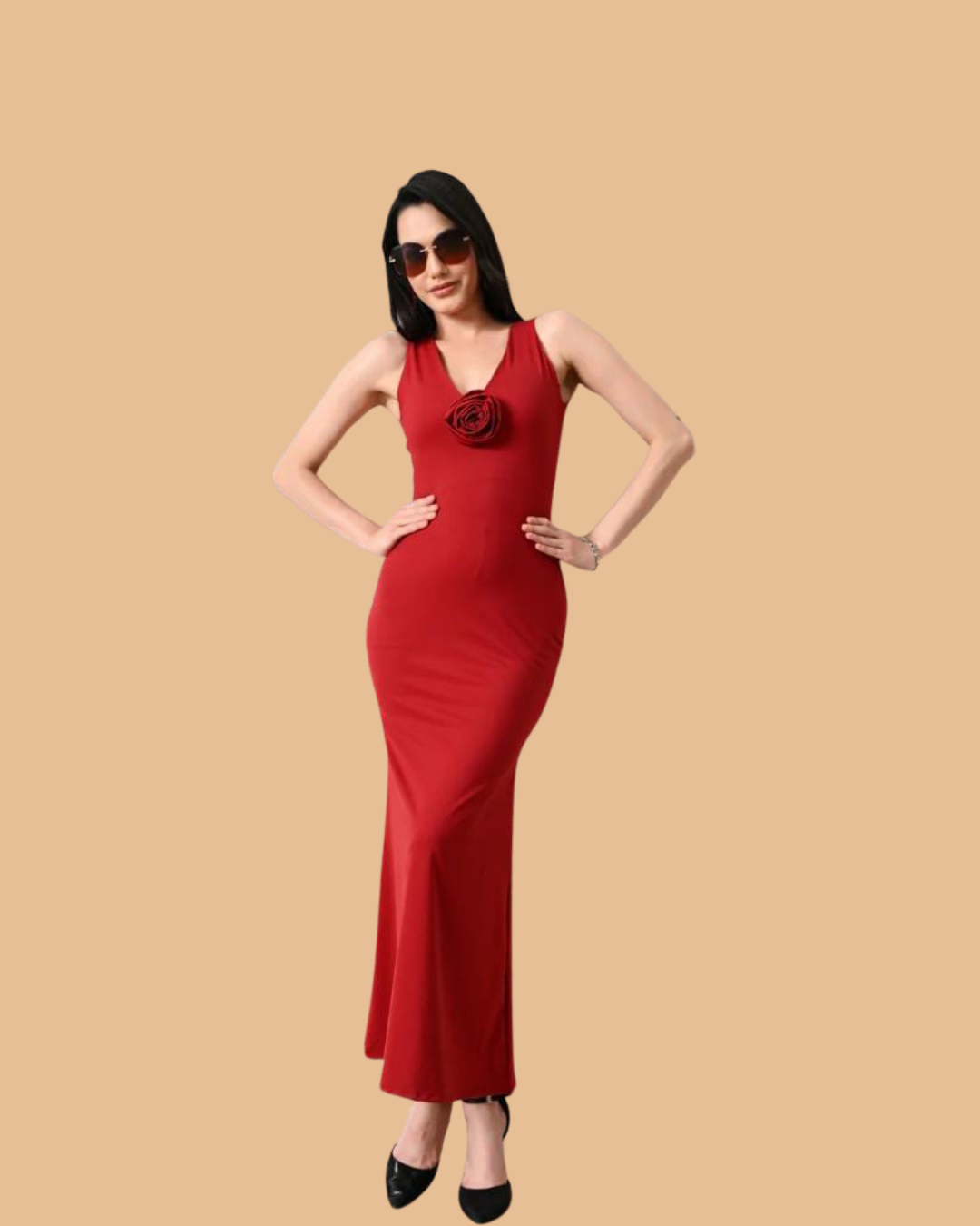 Scarlet Bloom Evening Gown