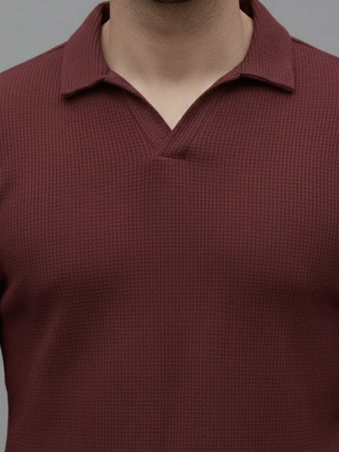 Men Solid Full Sleeves Casual Polo Wine T-Shirt
