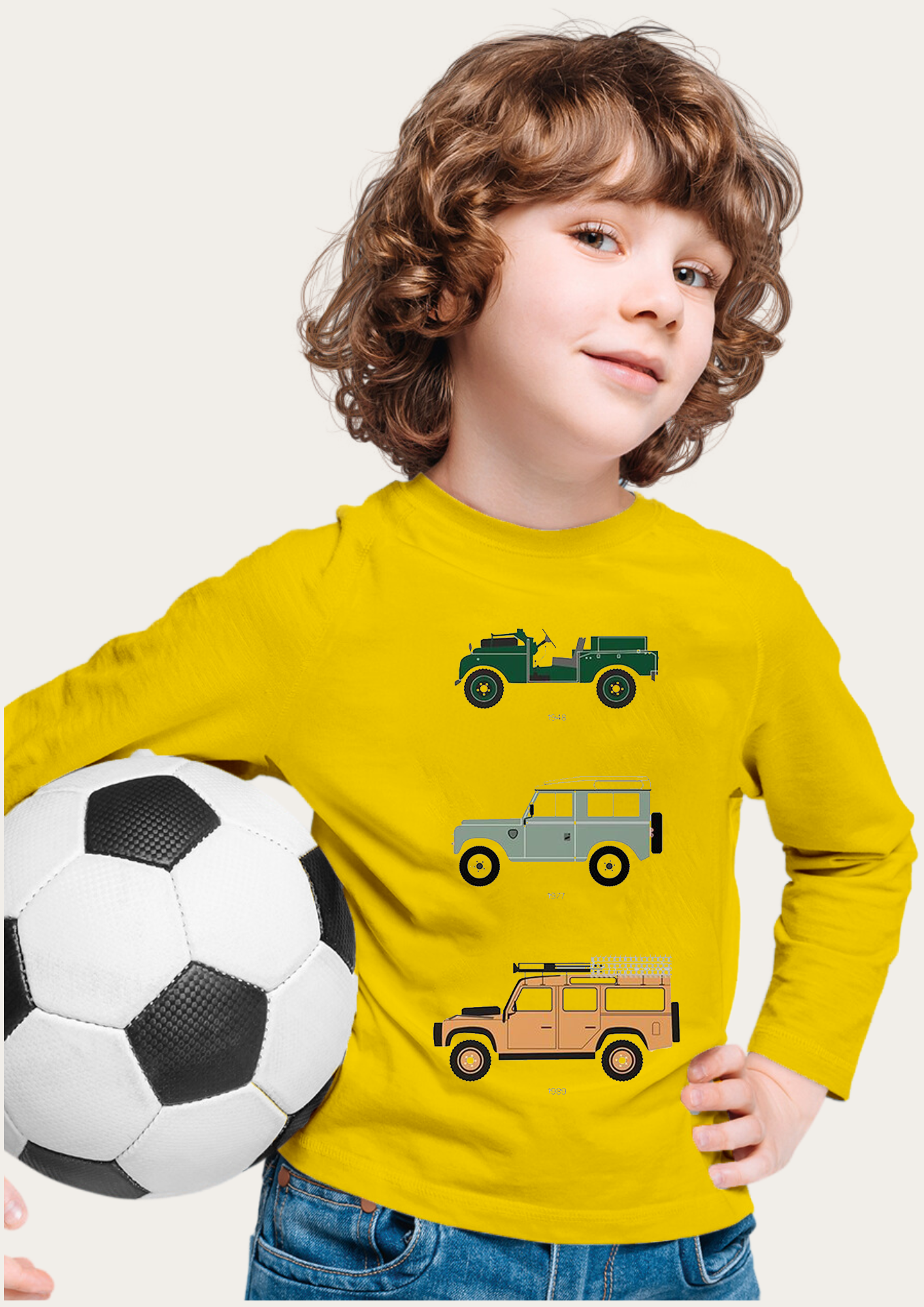 Classic Land Rover Jeep Printed Yellow Full Sleeves Kids T-shirt By Offmint