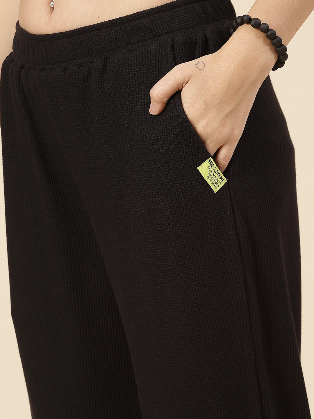 Women Black Solid Waffle Short Sleeves Regular Fit  Co-ord Set