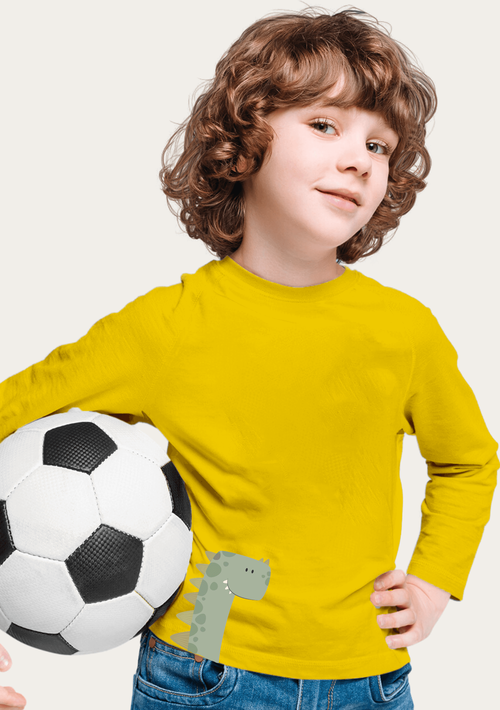Dinasaur Printed Yellow Full Sleeves Kids T-shirt By Offmint