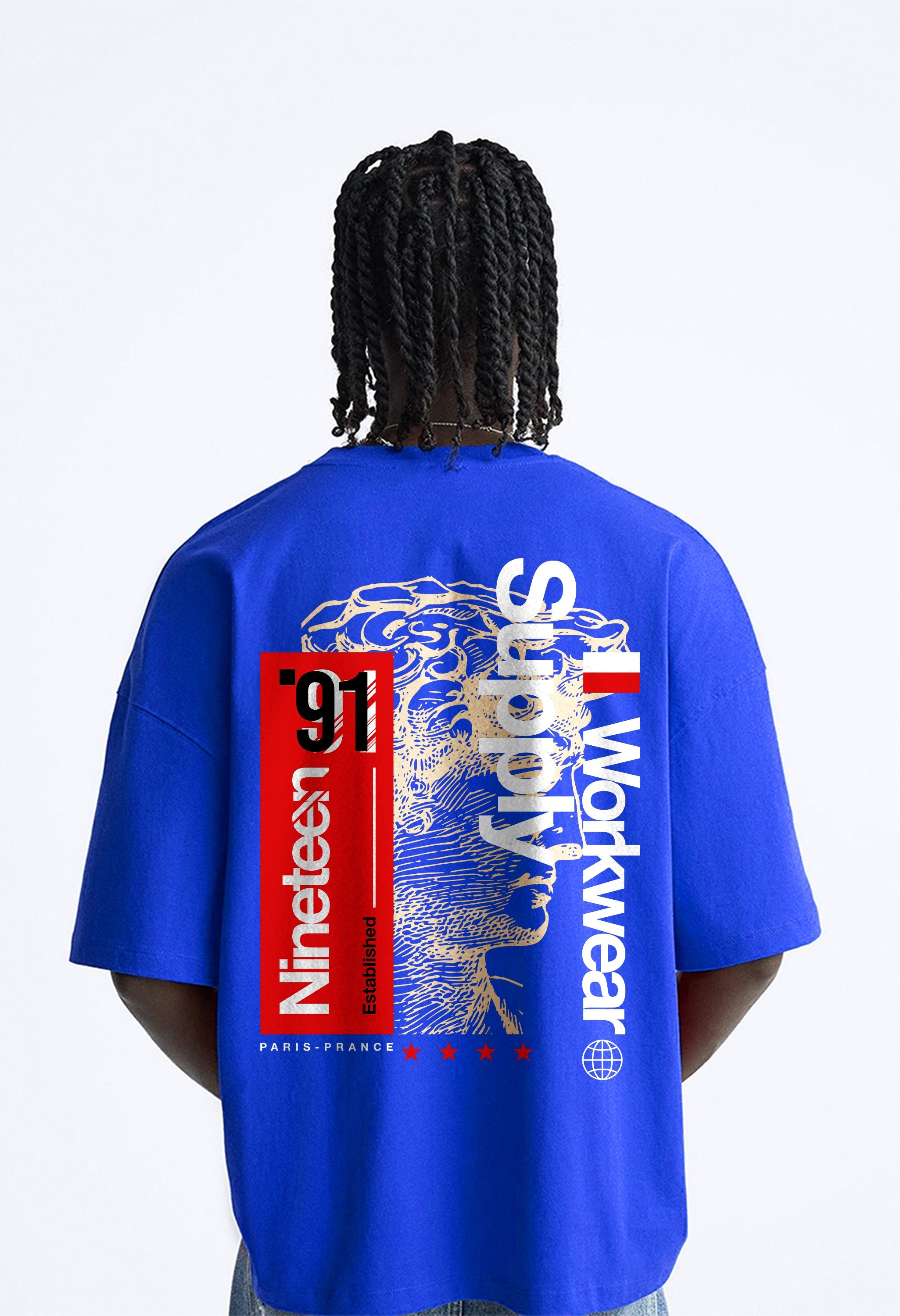 Nineteen 91 Printed Blue Oversized T-Shirt By Offmint