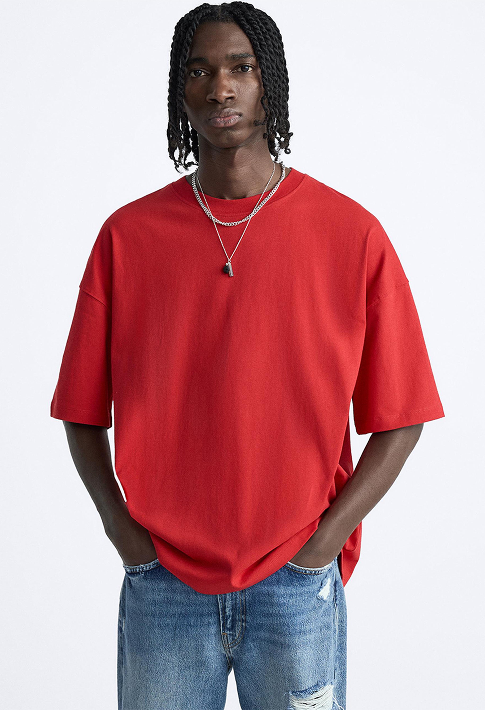 Brain Printed Red Oversized T-shirt By Offmint