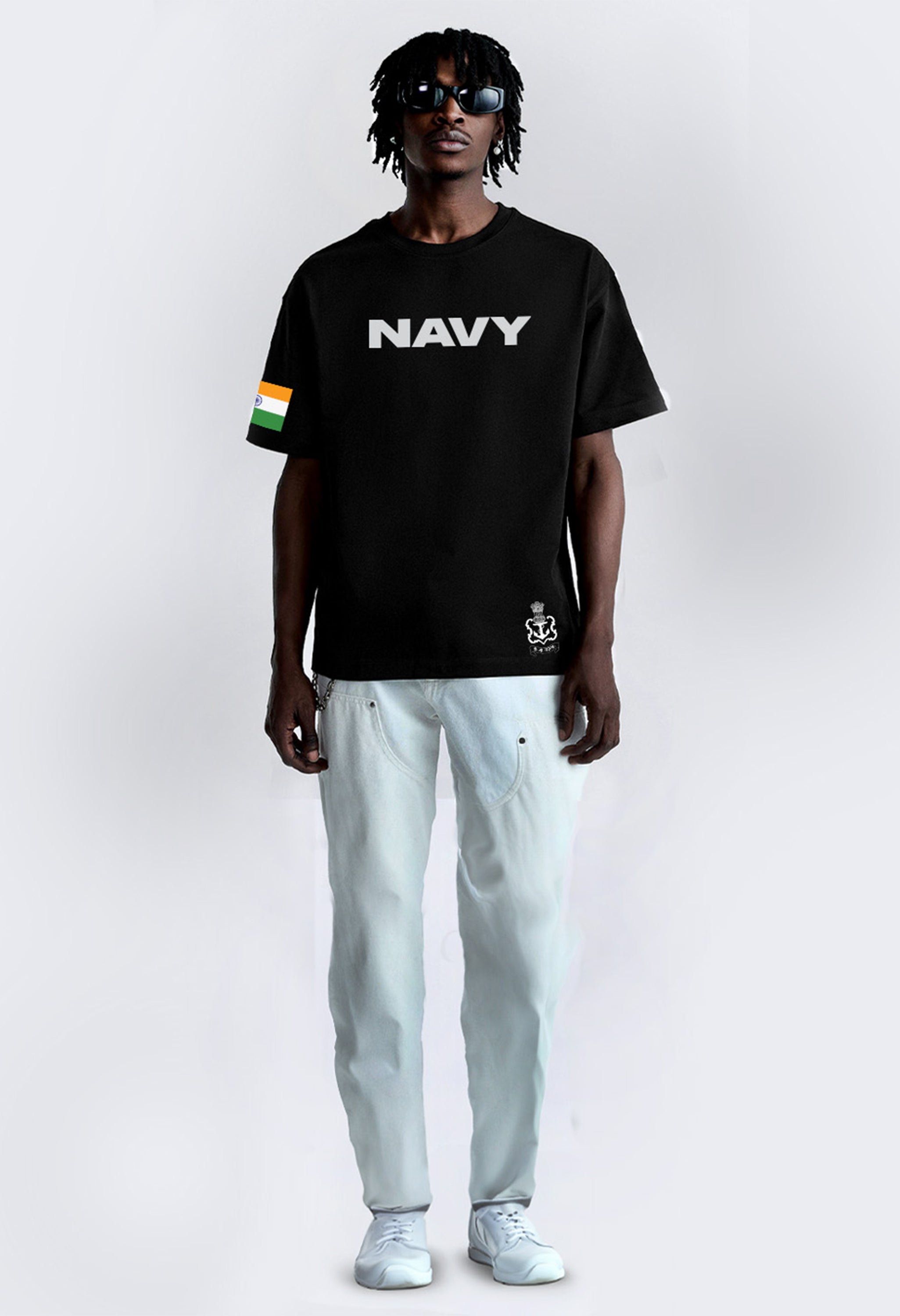 Navy Printed Oversized T-Shirt By Offmint