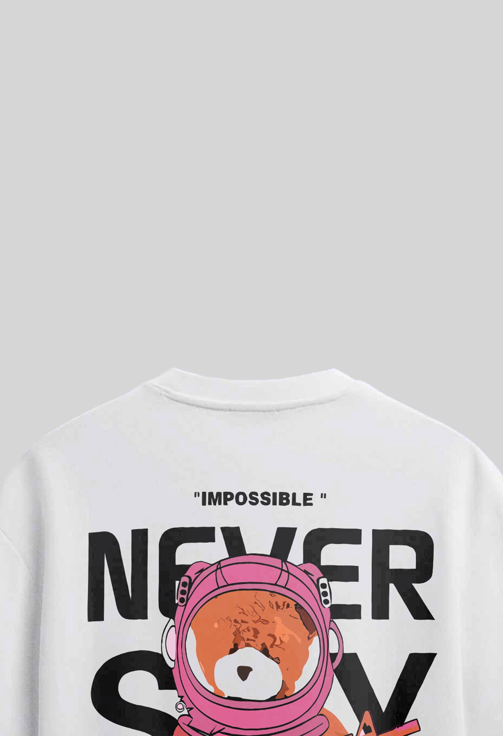 Never Say Die Printed White Oversized T-Shirt By Offmint