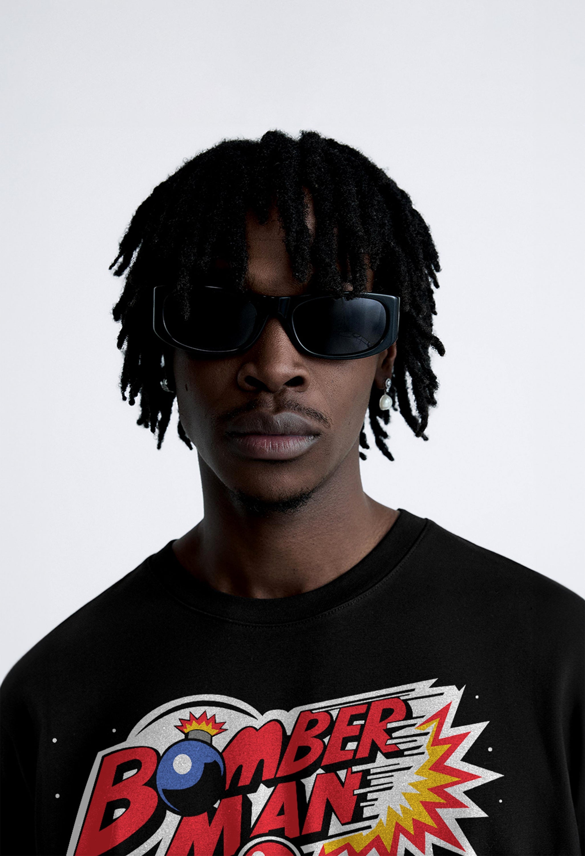 Bomber Man Printed Black Oversized T-Shirt By Offmint