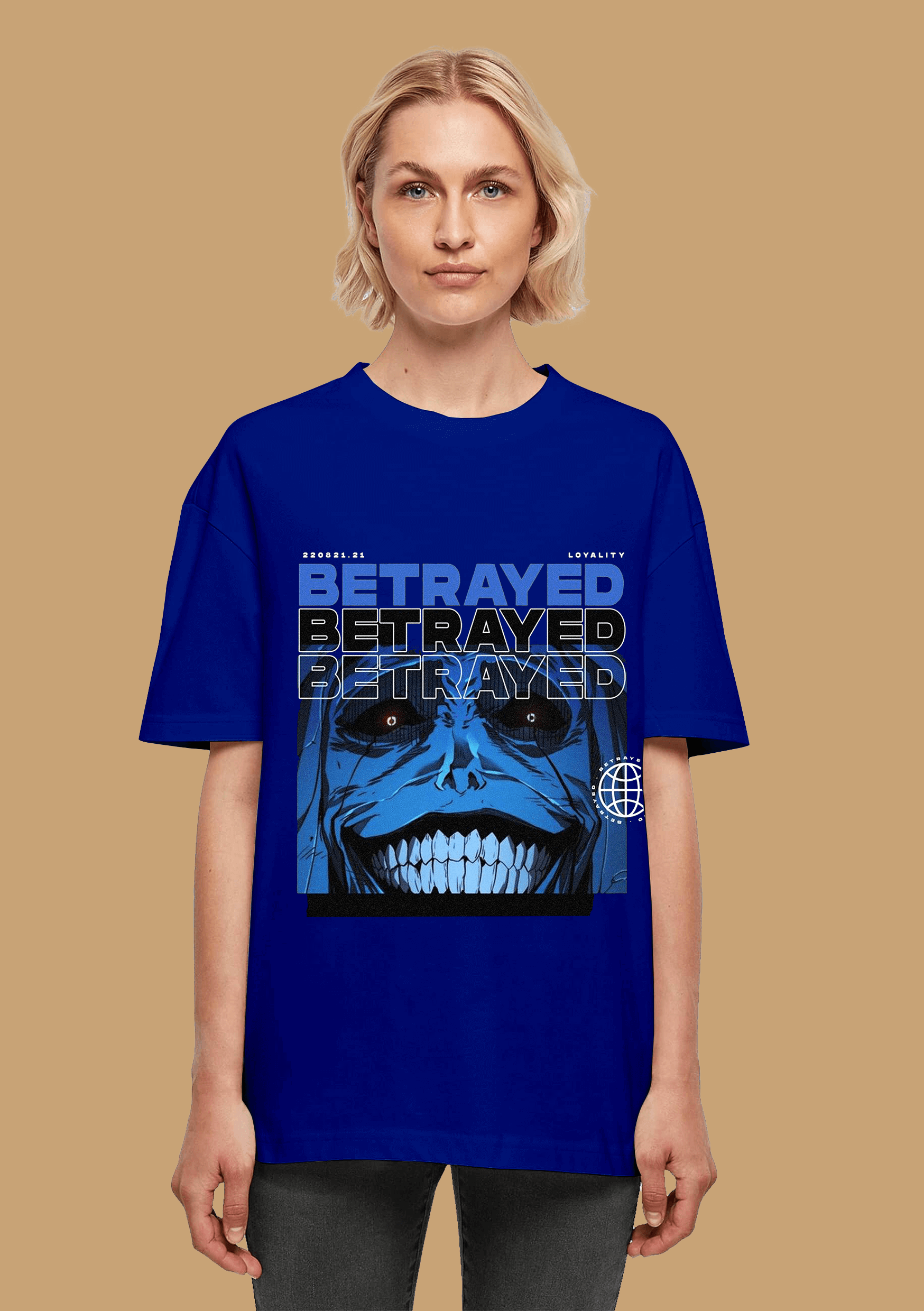 Betrayed printed blue color oversized t-shirt by offmint
