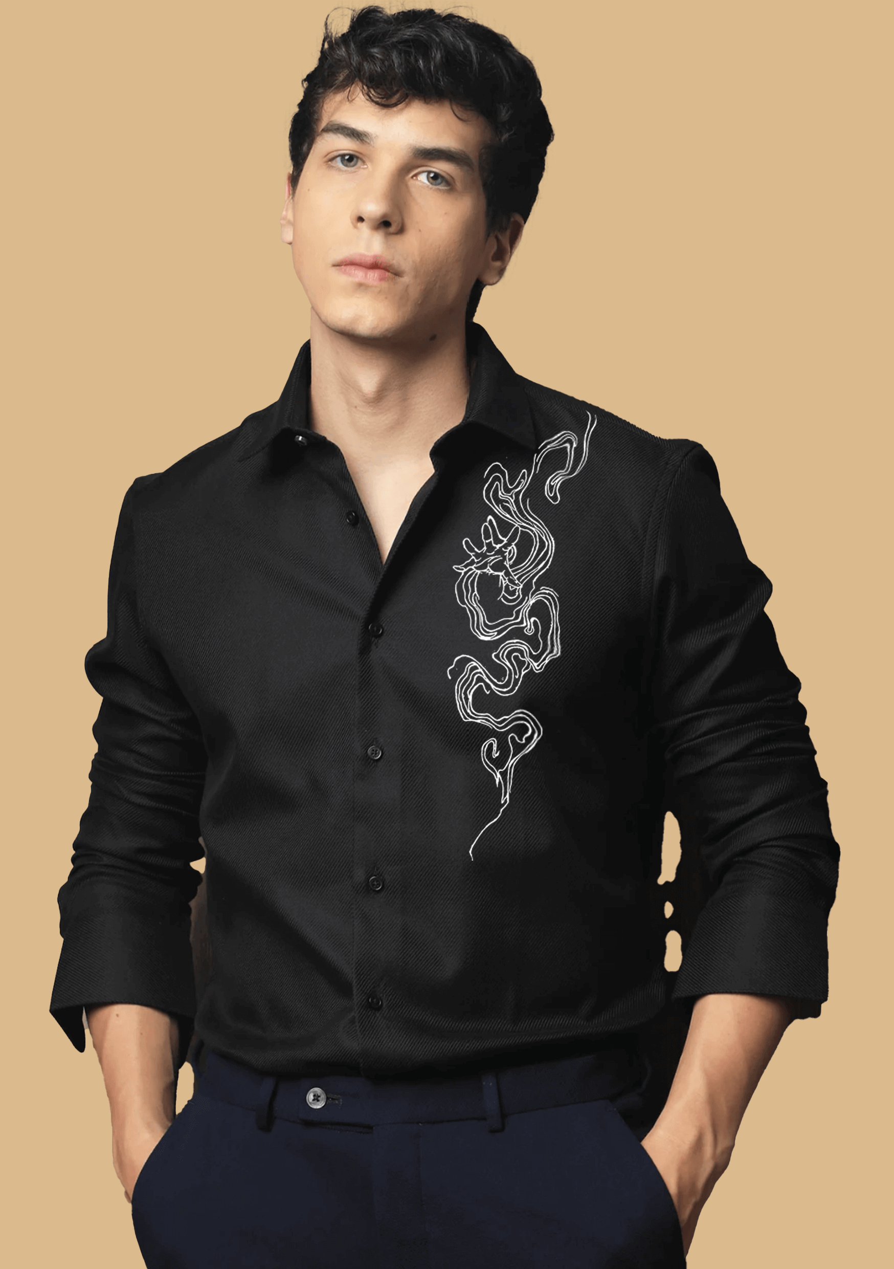 Black color abstract printed clubwear shirt by offmint