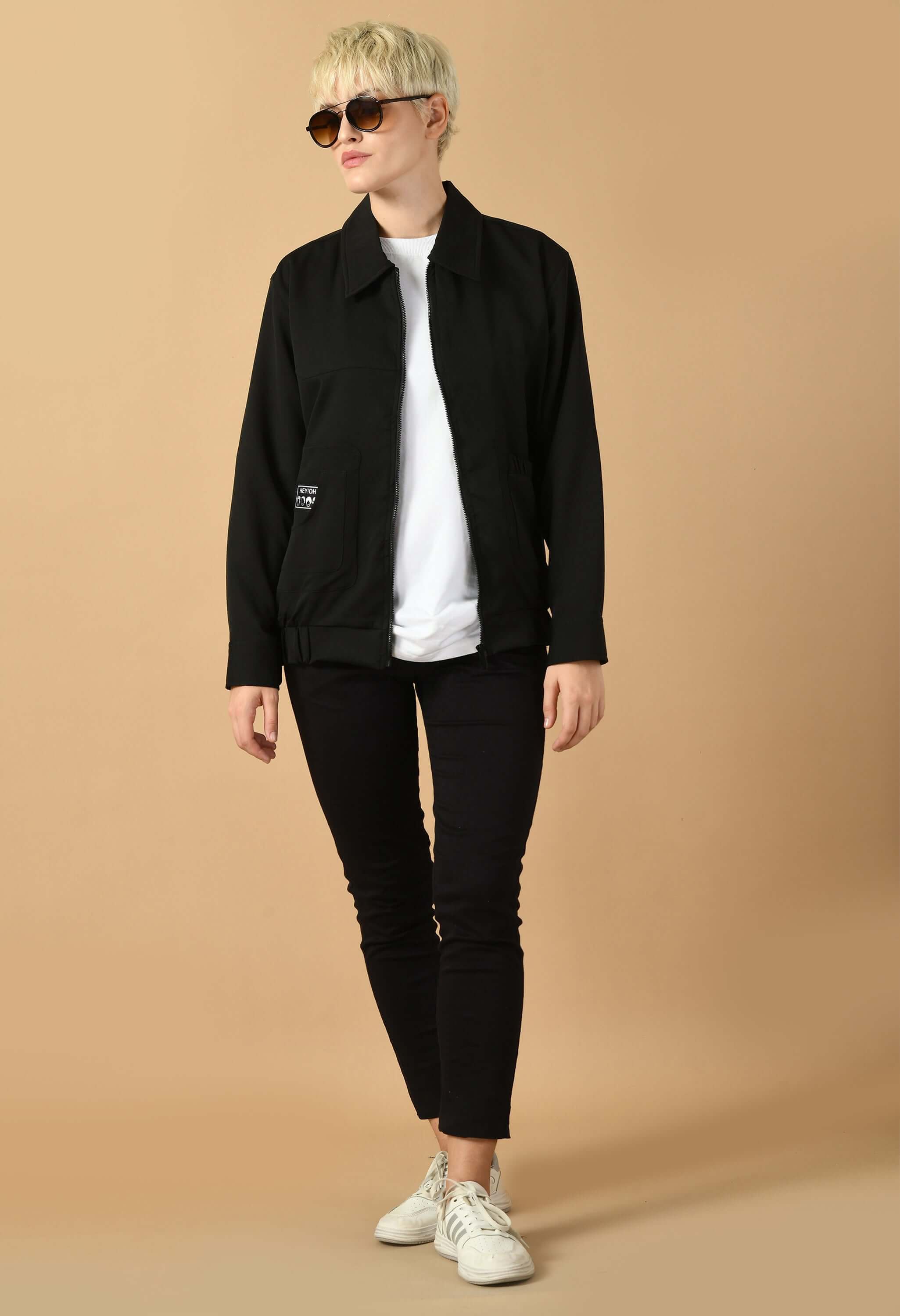 Black color women's bomber jacket