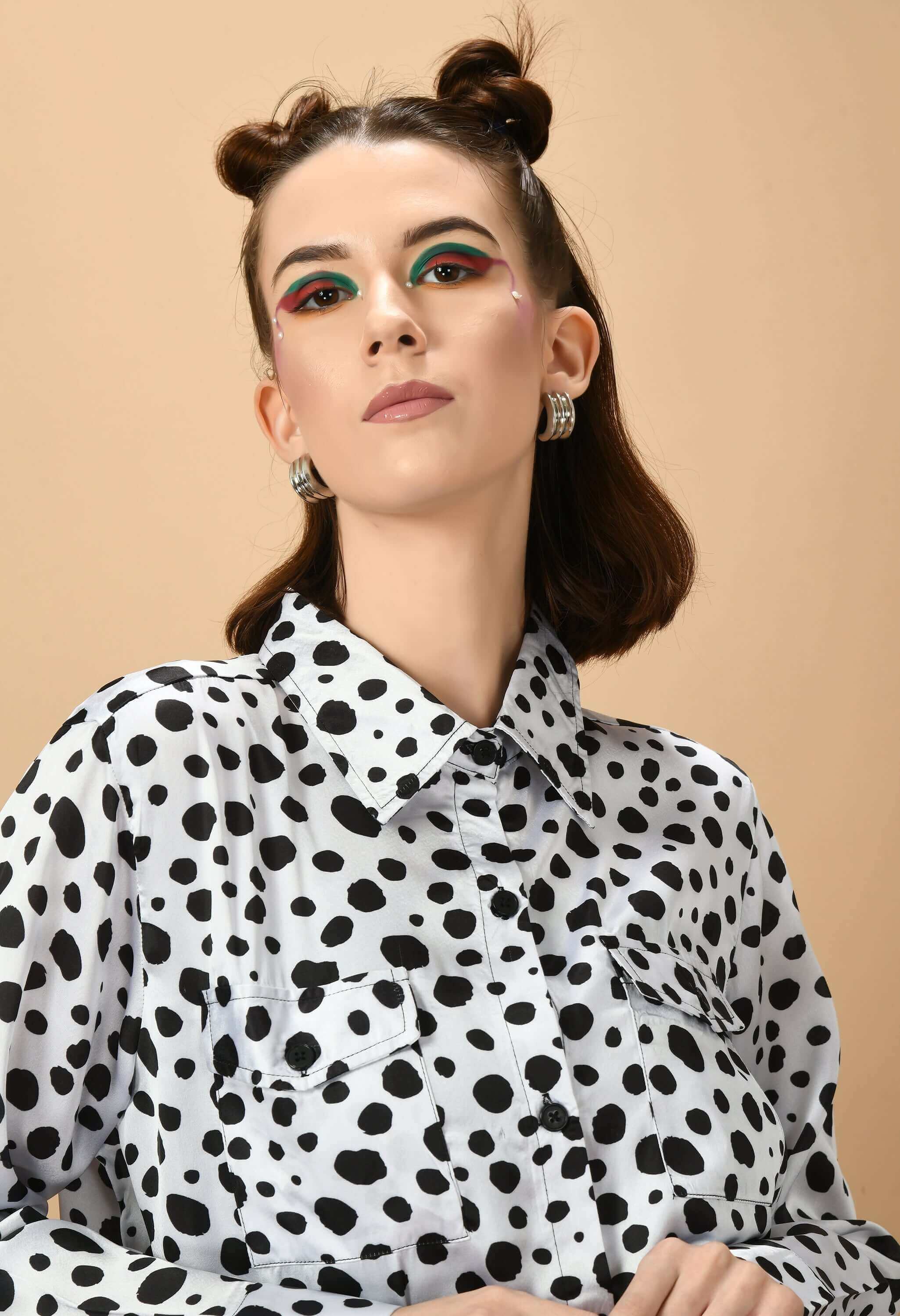 Black polka dot white color co-ord set by offmint