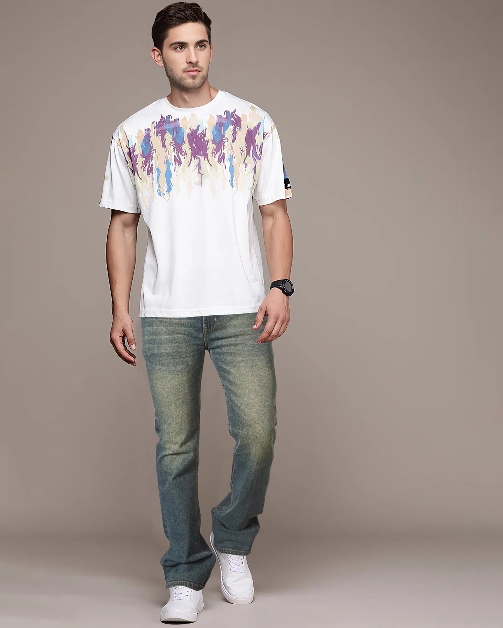 Blue-Grey Yellow Tinted Men's Bootcut Denim