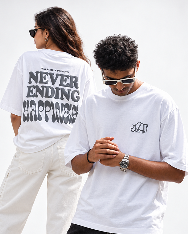 White 'Never Ending Happiness' | Unisex Oversized T-Shirt