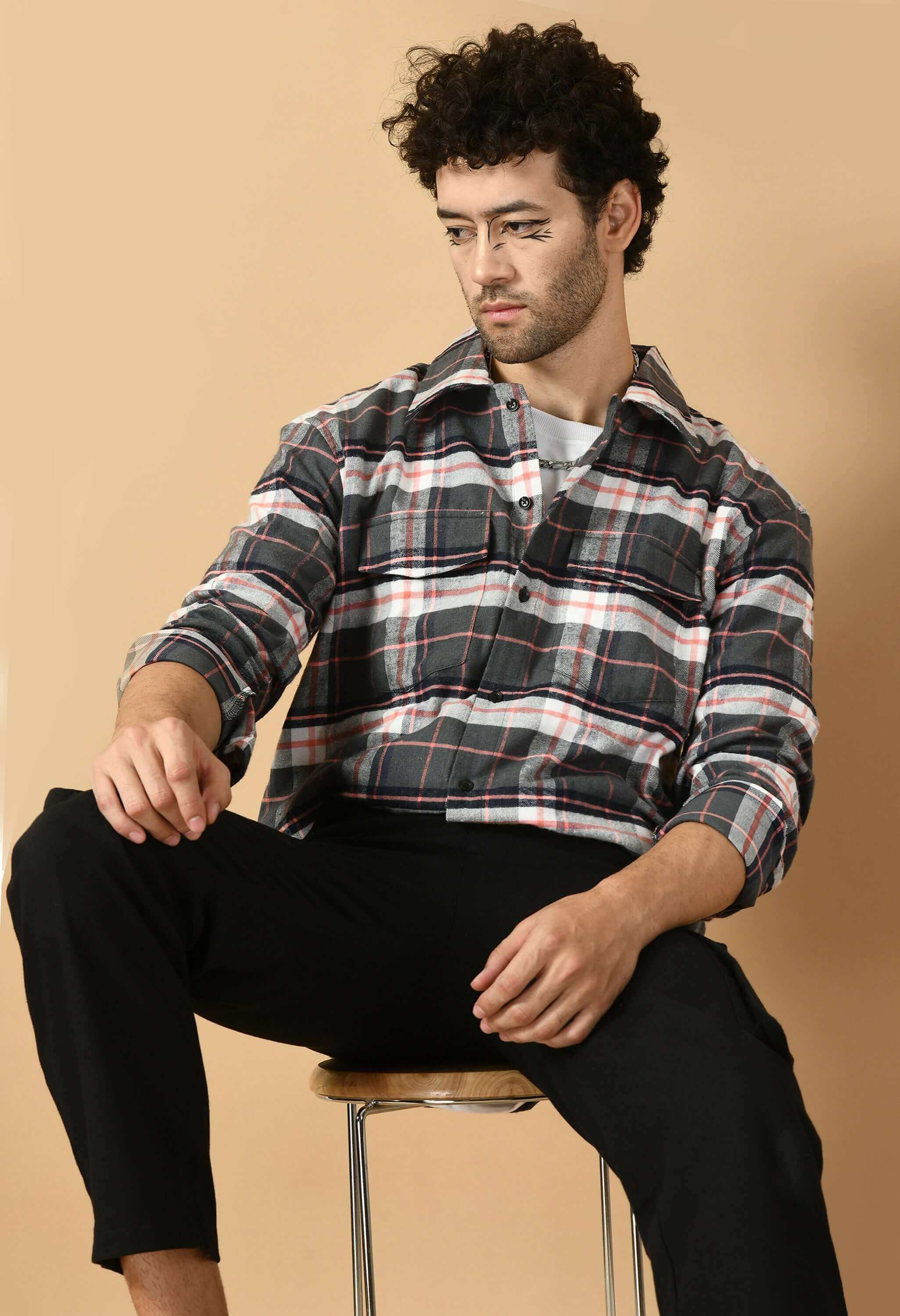 Check printed men's overshirt 