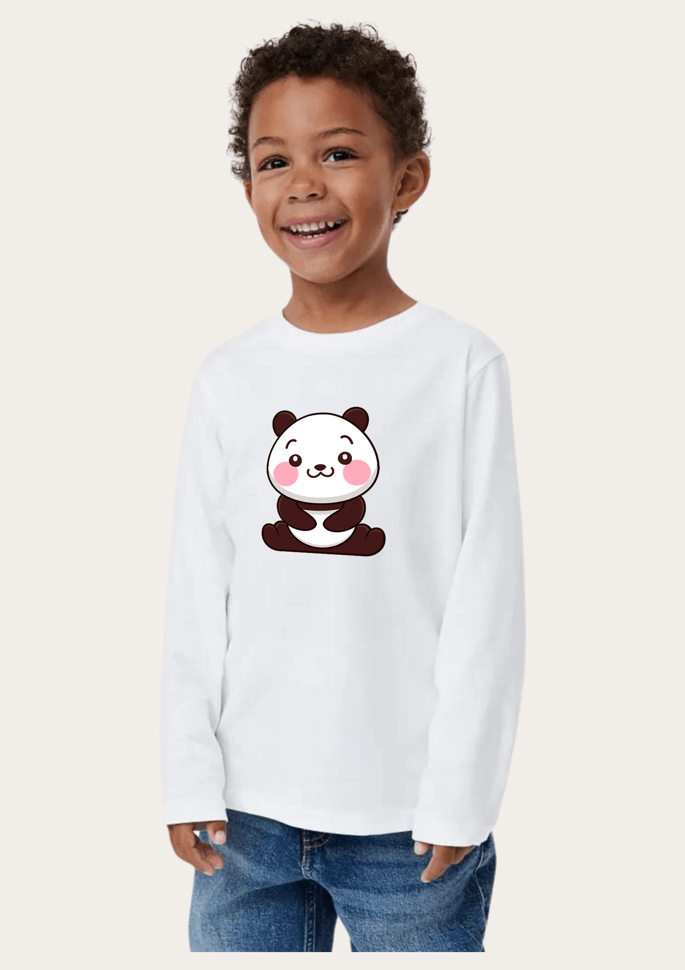 Cute Panda Printed White Full Sleeves Kids T-shirt By Offmint