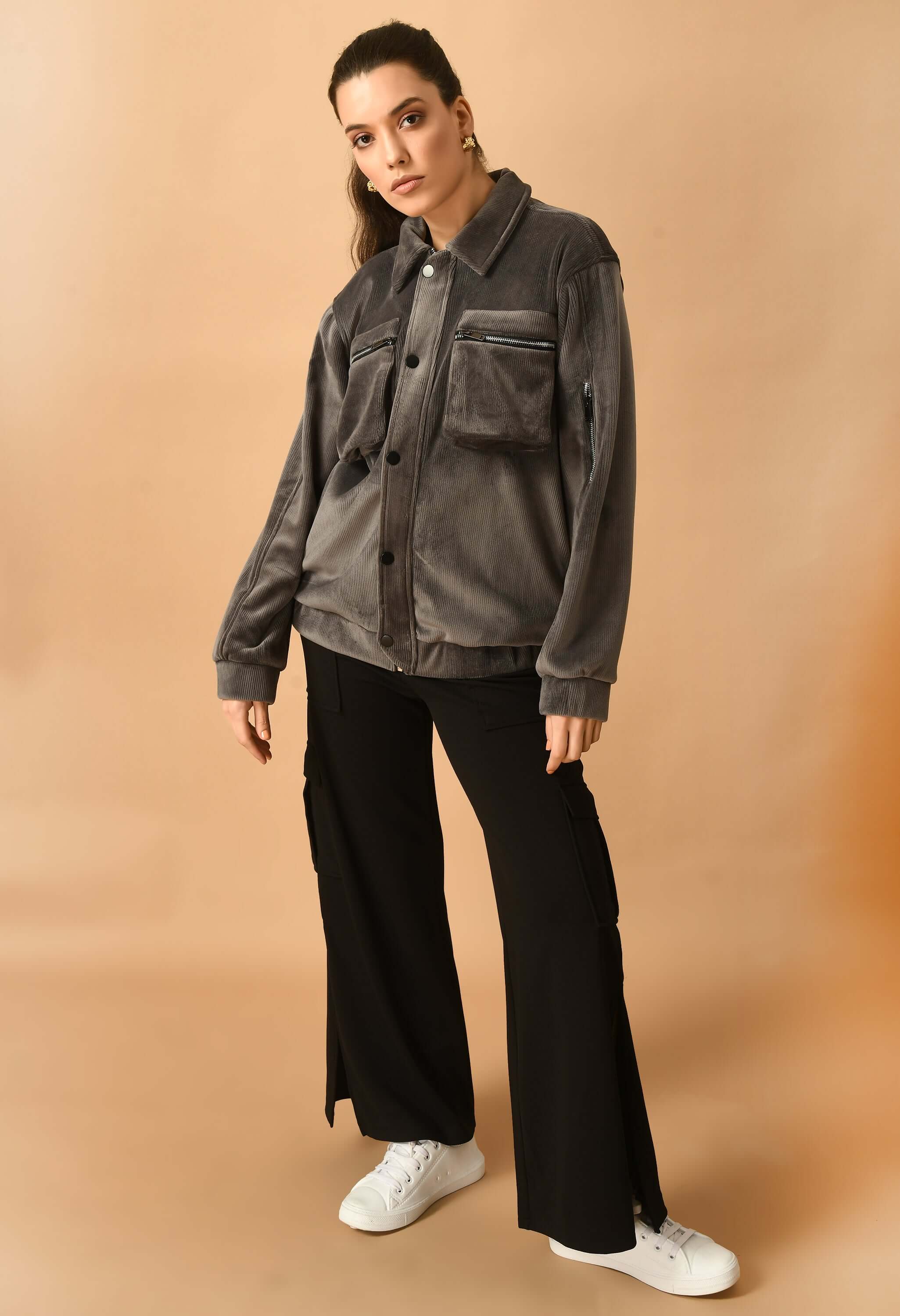 Grey Corduroy Jacket By Offmint