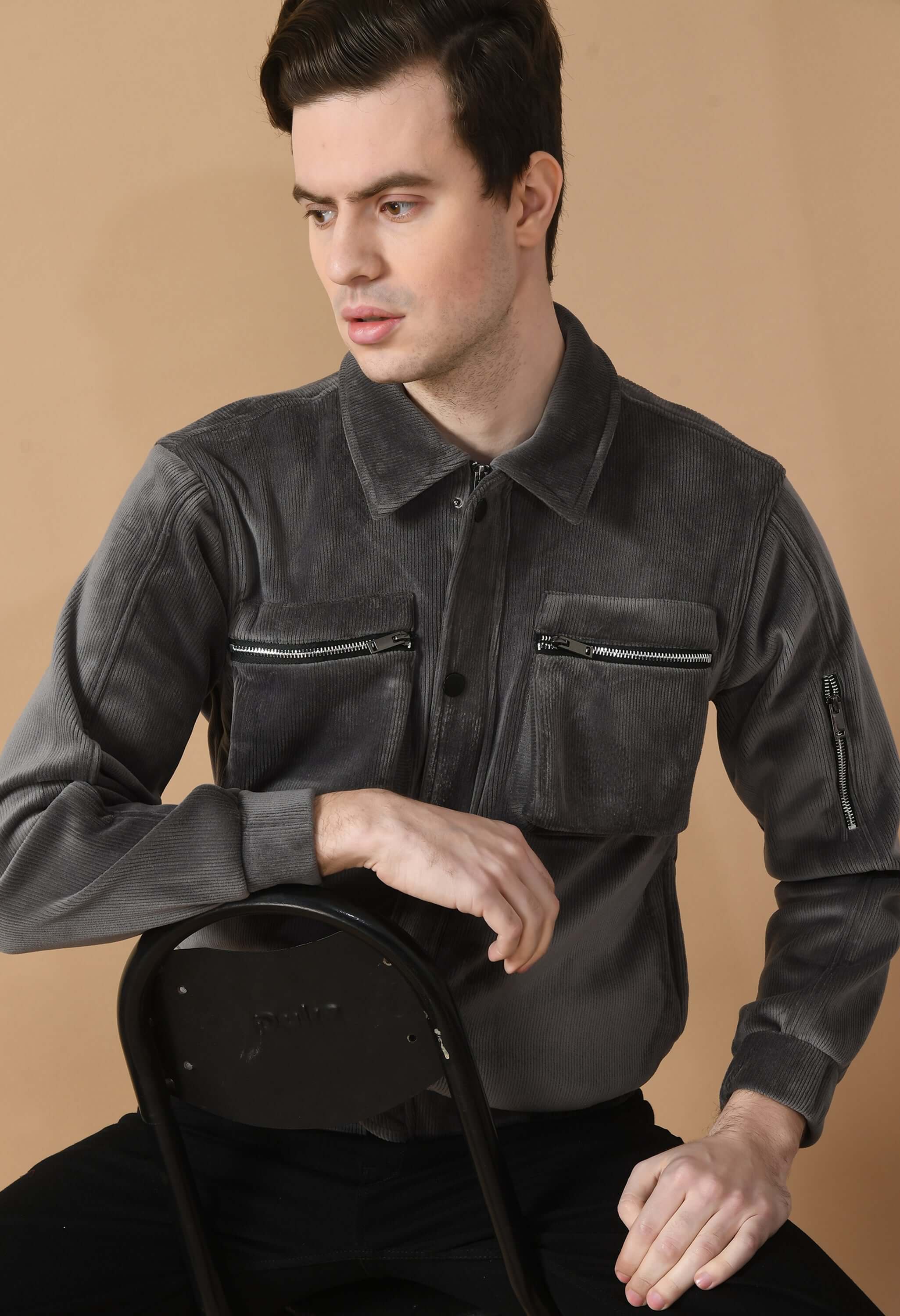 Grey Corduroy Jacket By Offmint