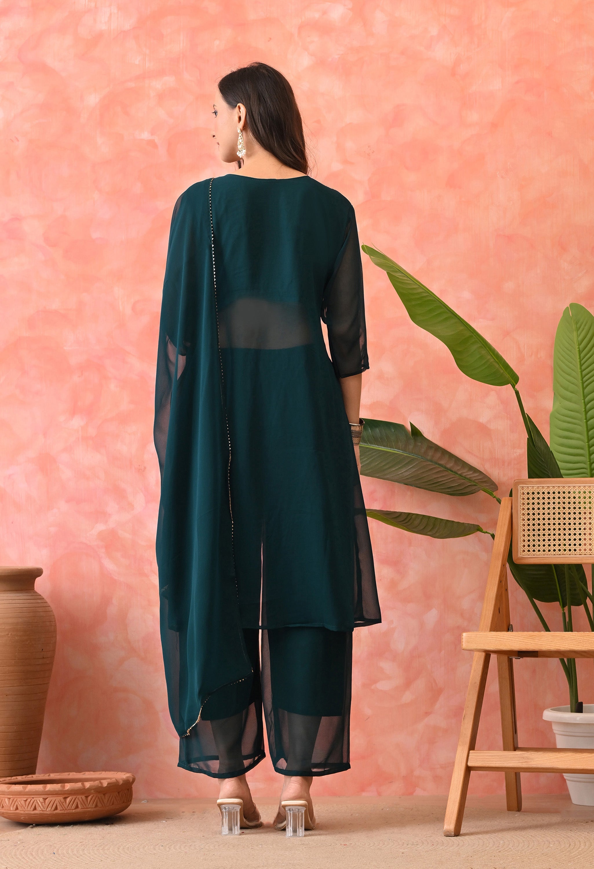 Emerald Glam Mirror-Work Co-ord Set