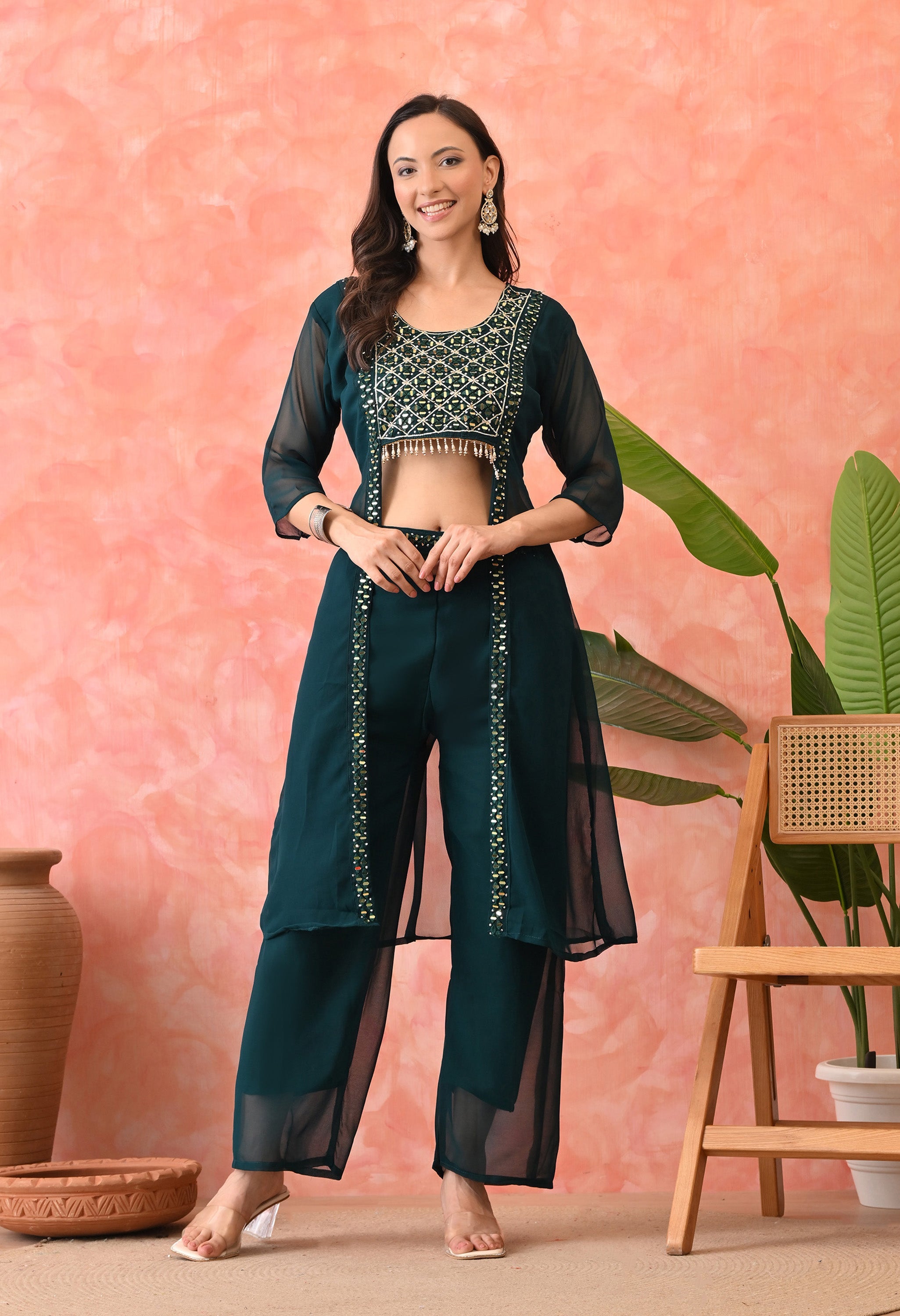 Emerald Glam Mirror-Work Co-ord Set