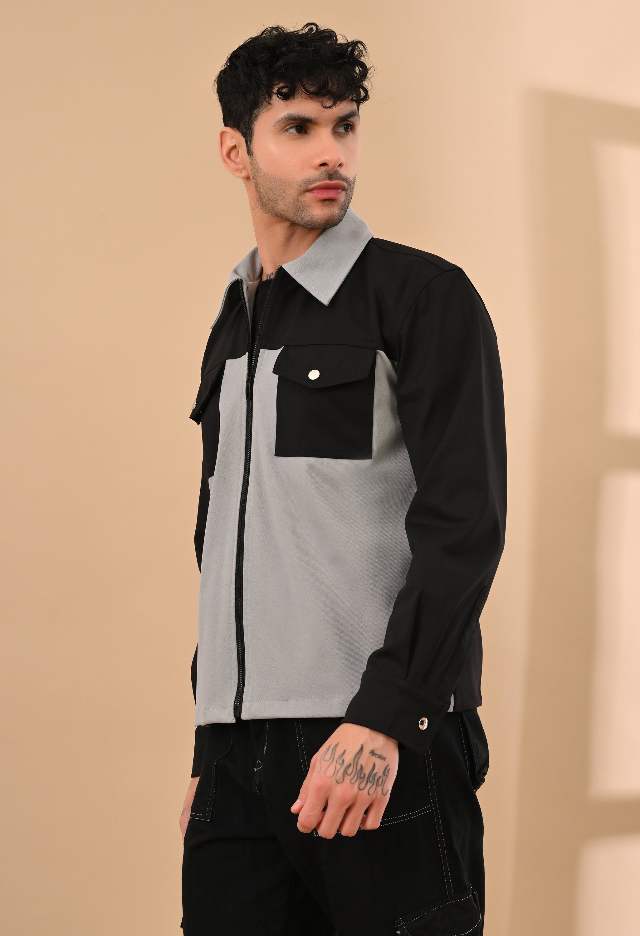 BLACK AND GREY OVERSHIRT