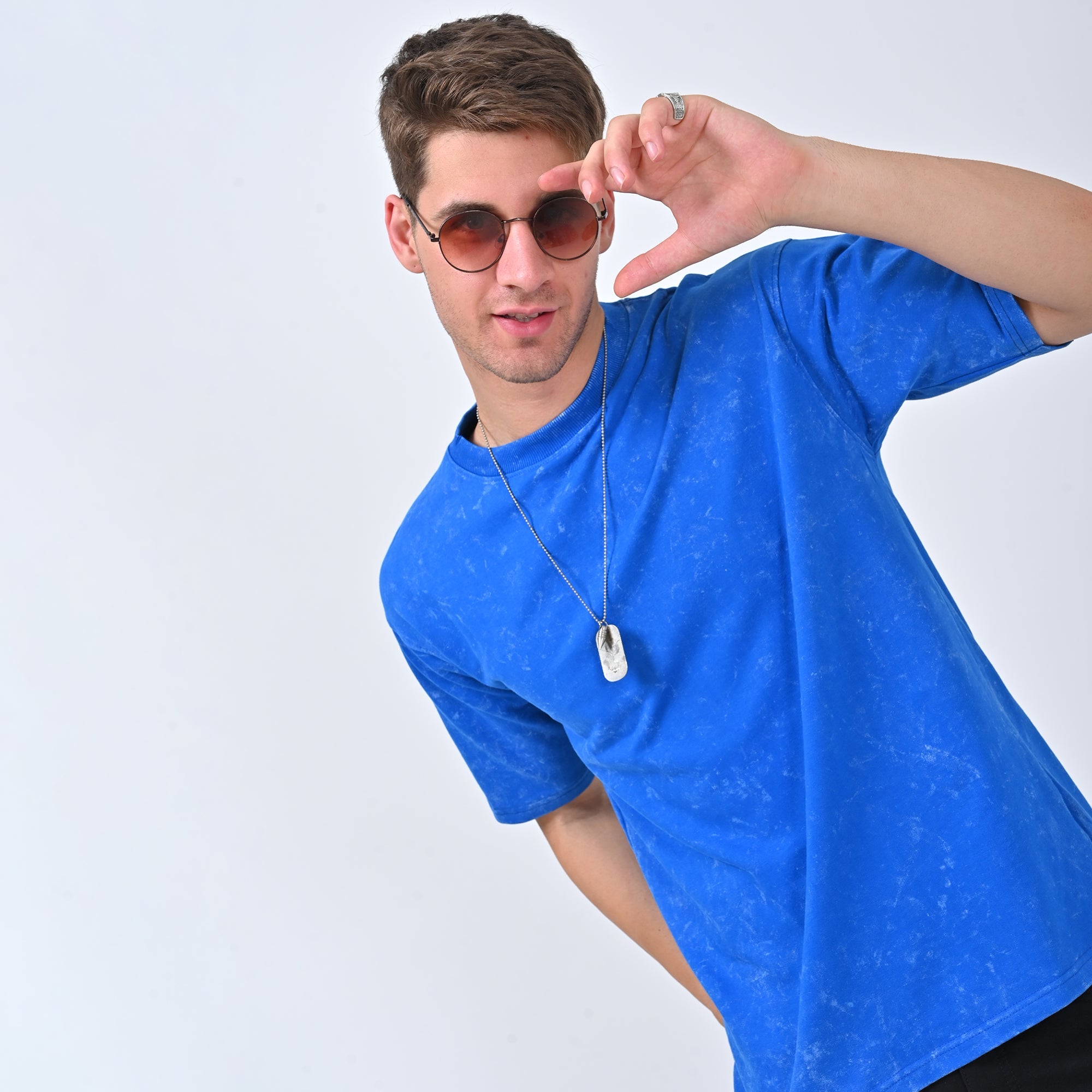 Electric Blue Acid-Wash Oversized T-shirt