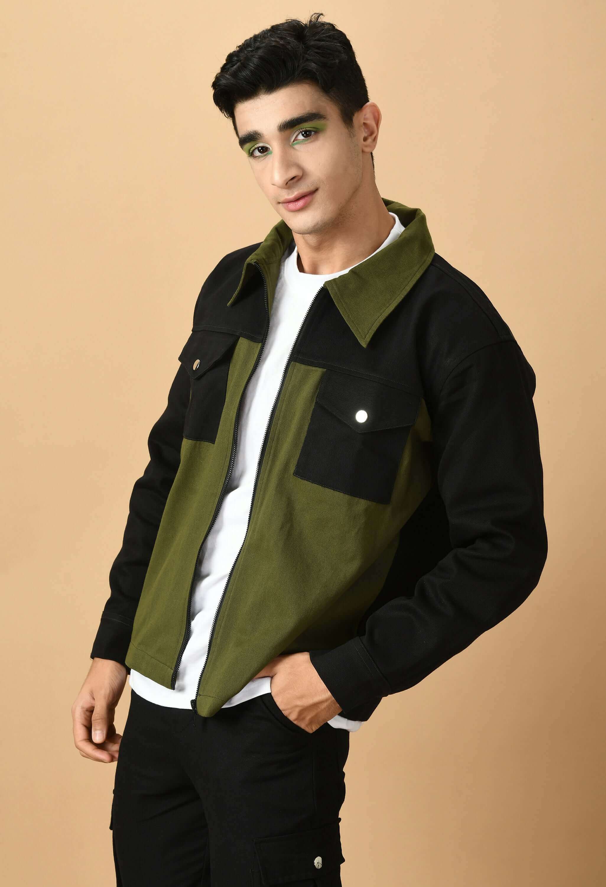  Black And Olive Color Overshirt By Offmint