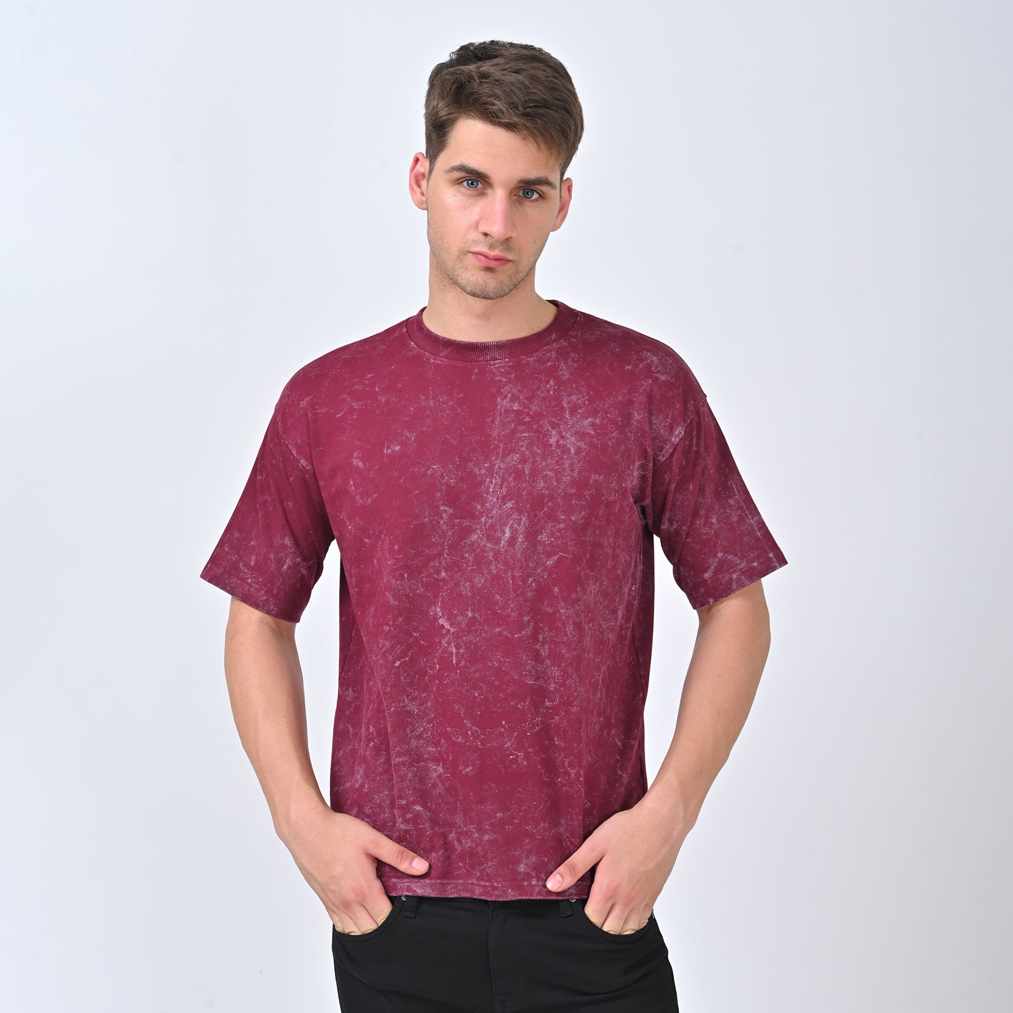 Crimson Acid-Wash Oversized T-Shirt