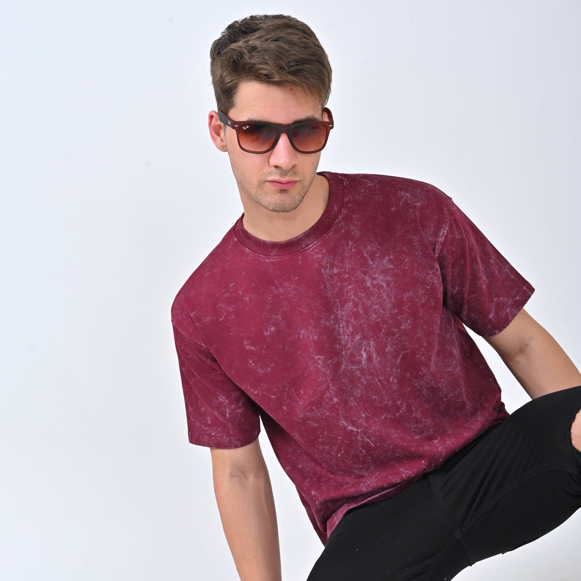 Crimson Acid-Wash Oversized T-Shirt