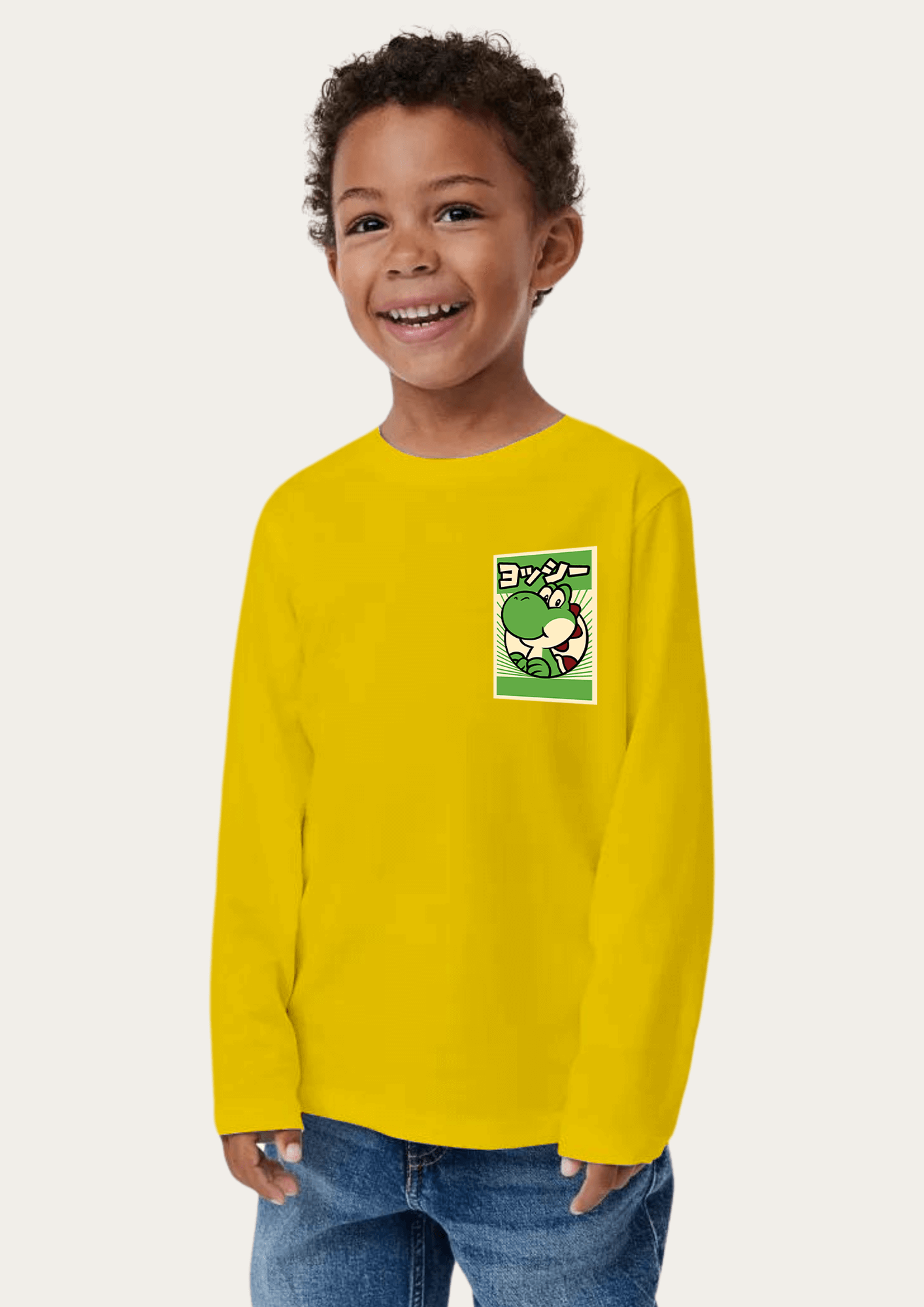Dianu Pocket Printed Yellow Full Sleeves Kids T-shirt By Offmint