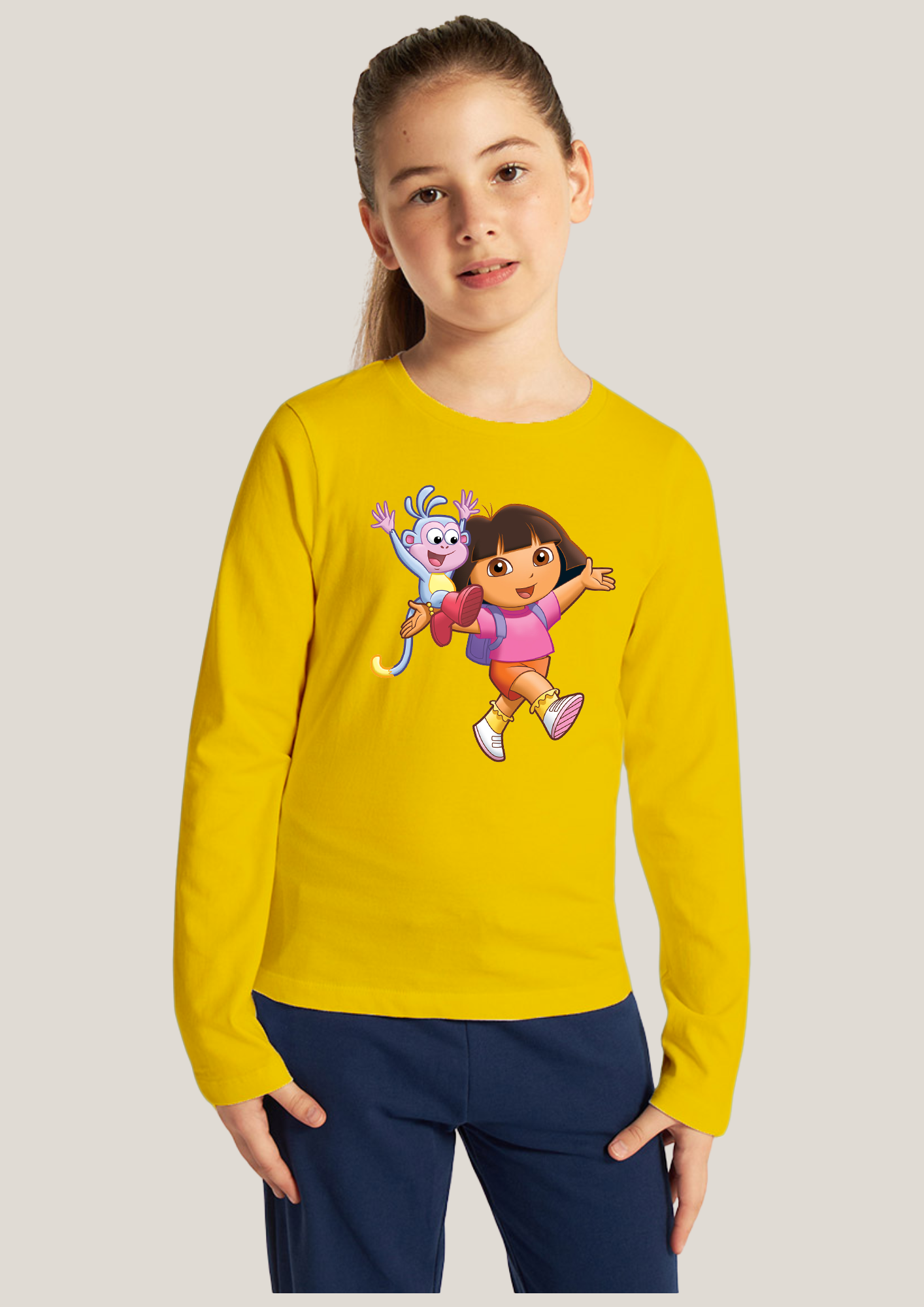 Dora & Boots Printed Yellow Full Sleeves Kids T-shirt By Offmint