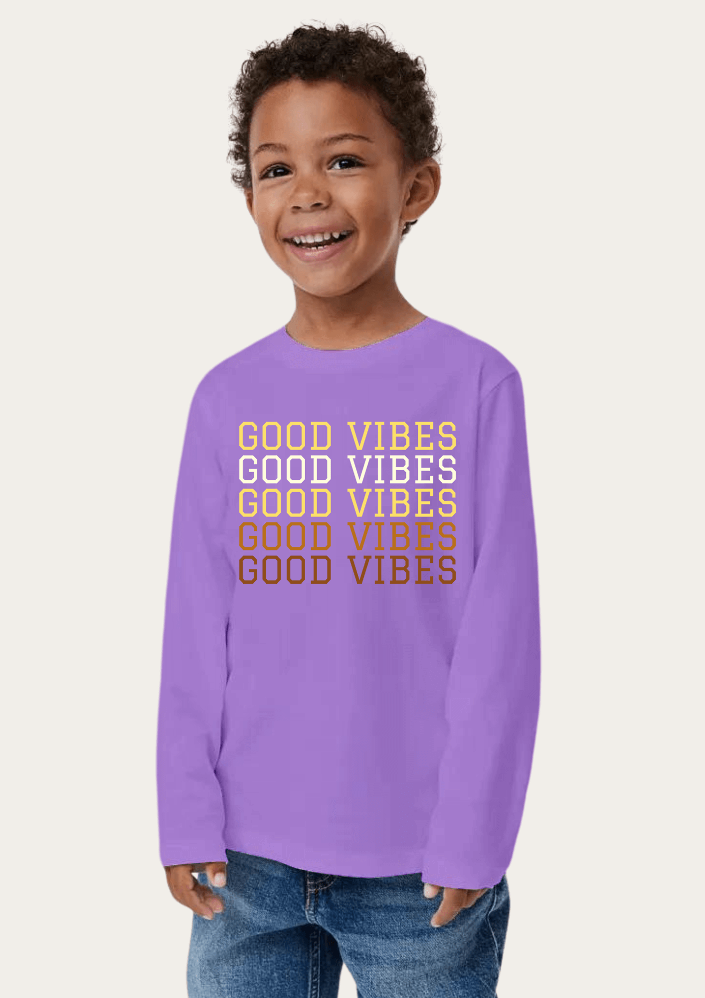 Good Vibes Printed Lavender Full Sleeves Kids T-shirt By Offmint