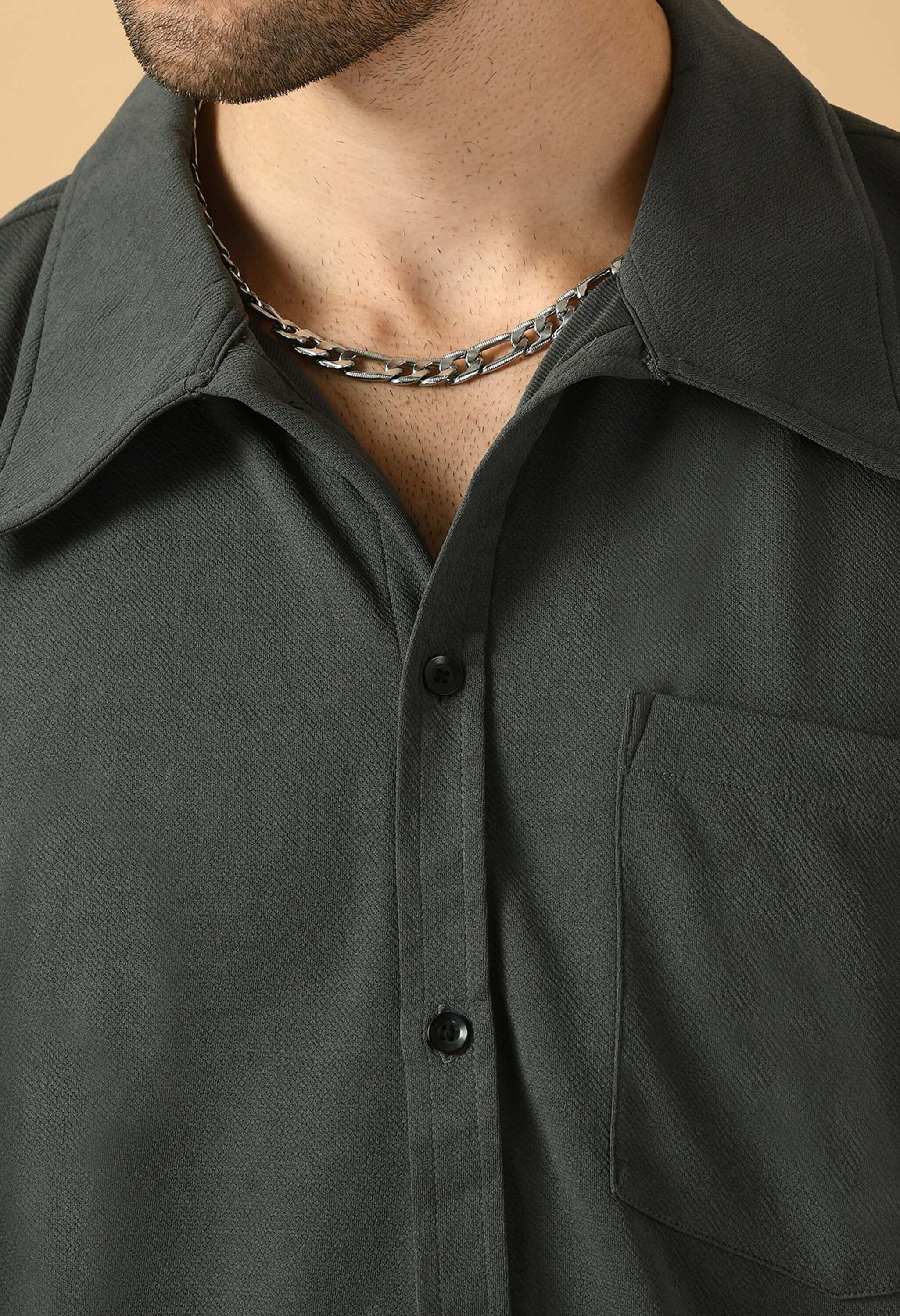 Grey color plain men's overshirt by offmint