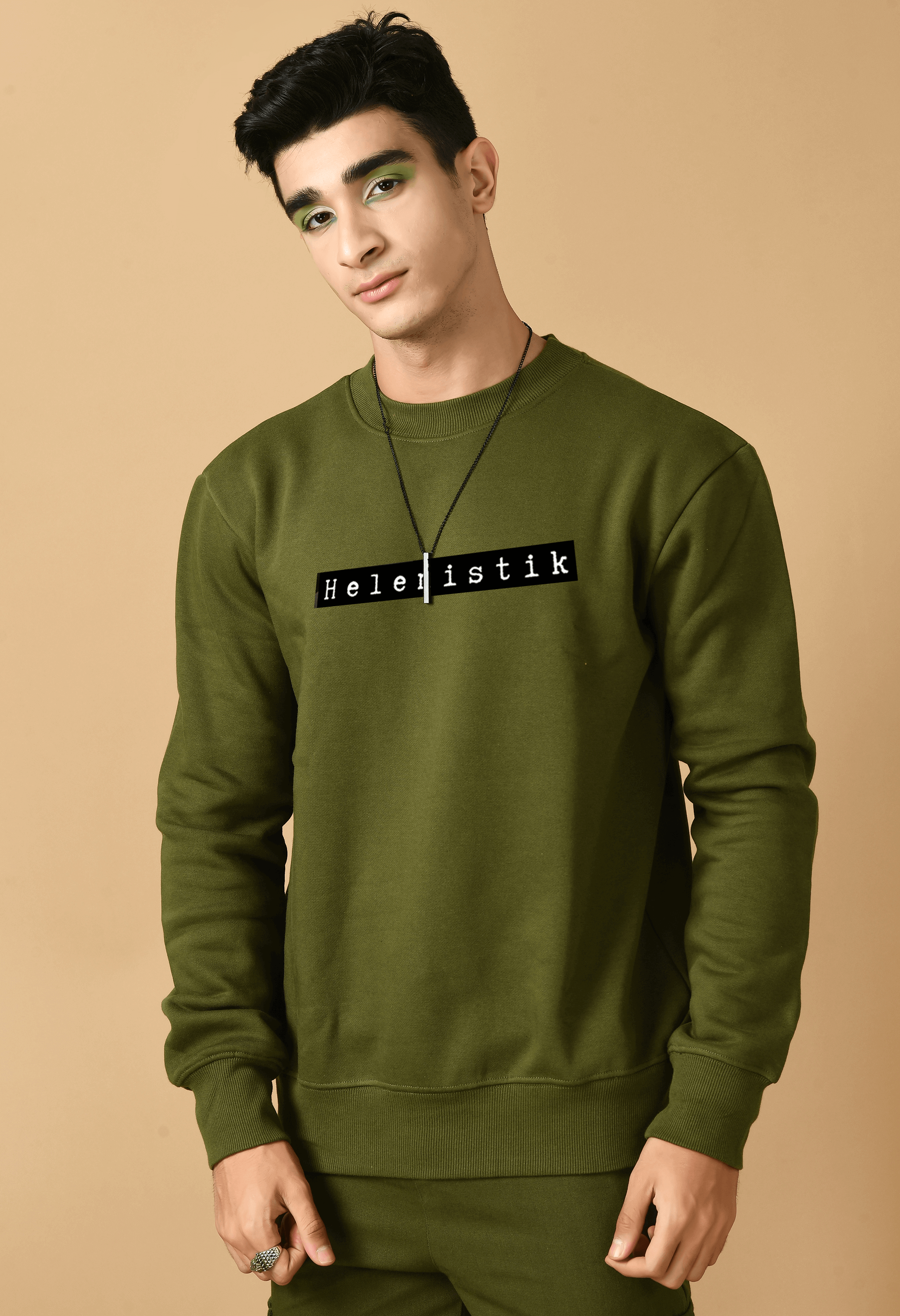 Helenistik printed olive green sweatshirt 