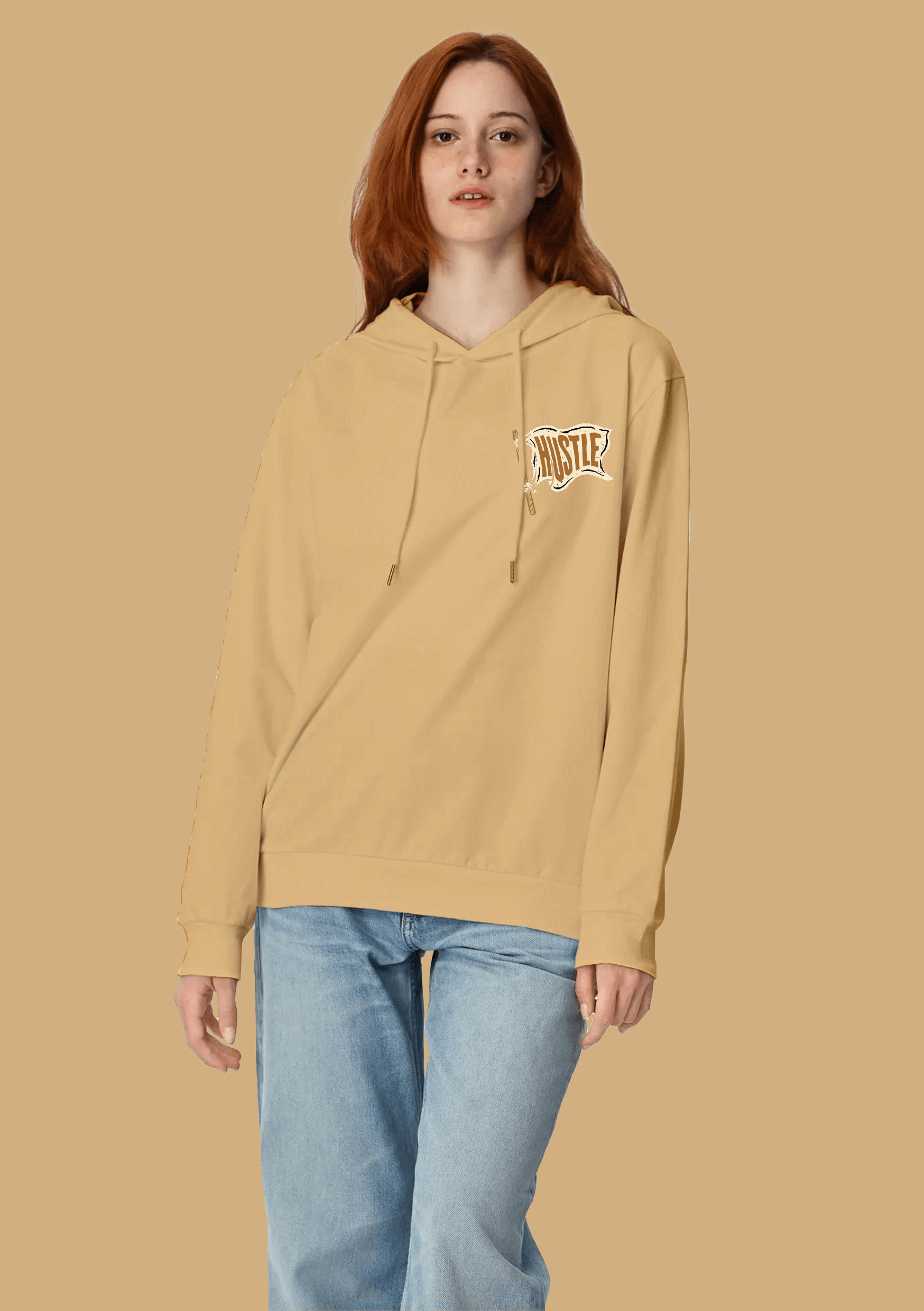 Hustle printed beige hoodie by offmint