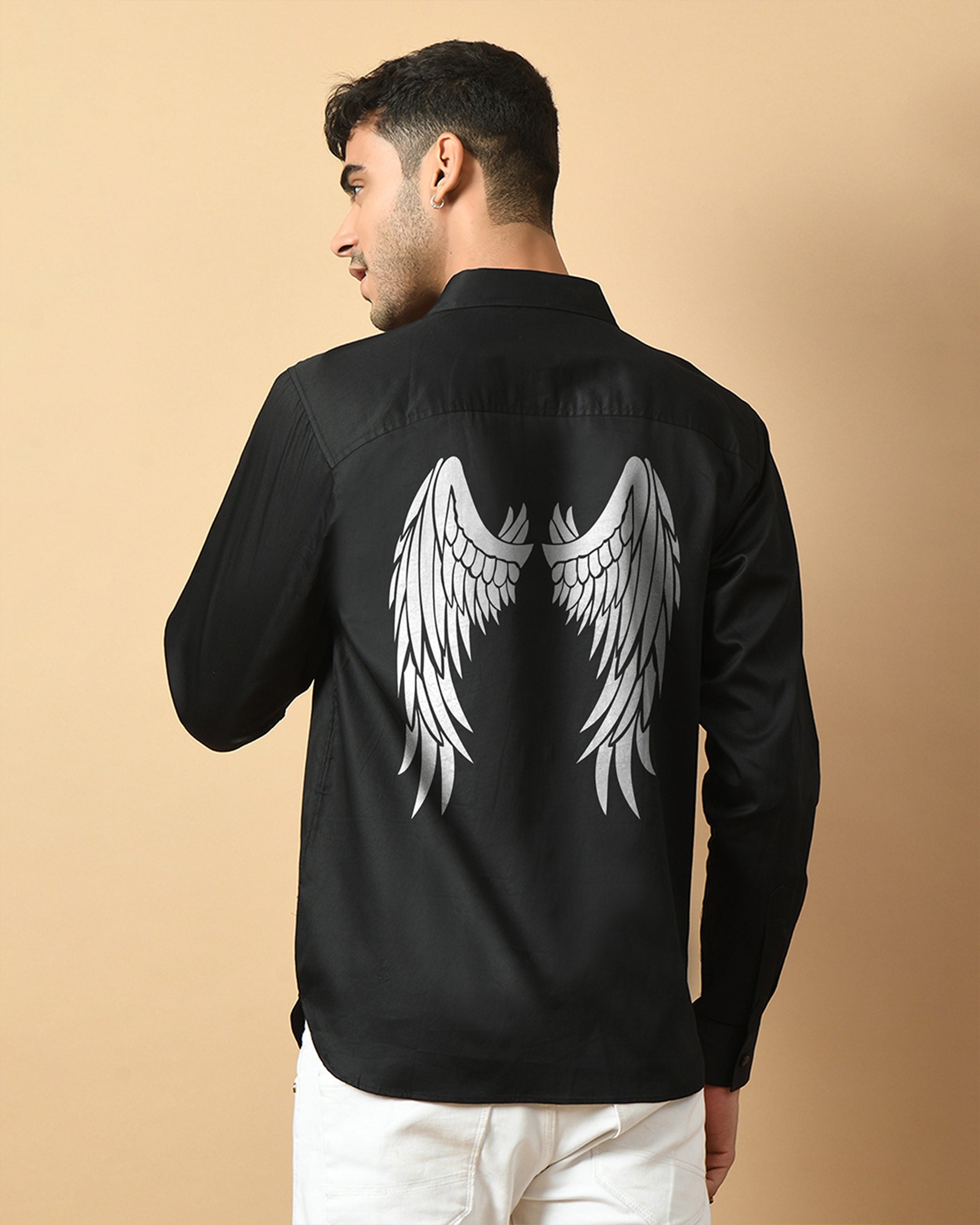 Wings Printed Black Shirt By Offmint
