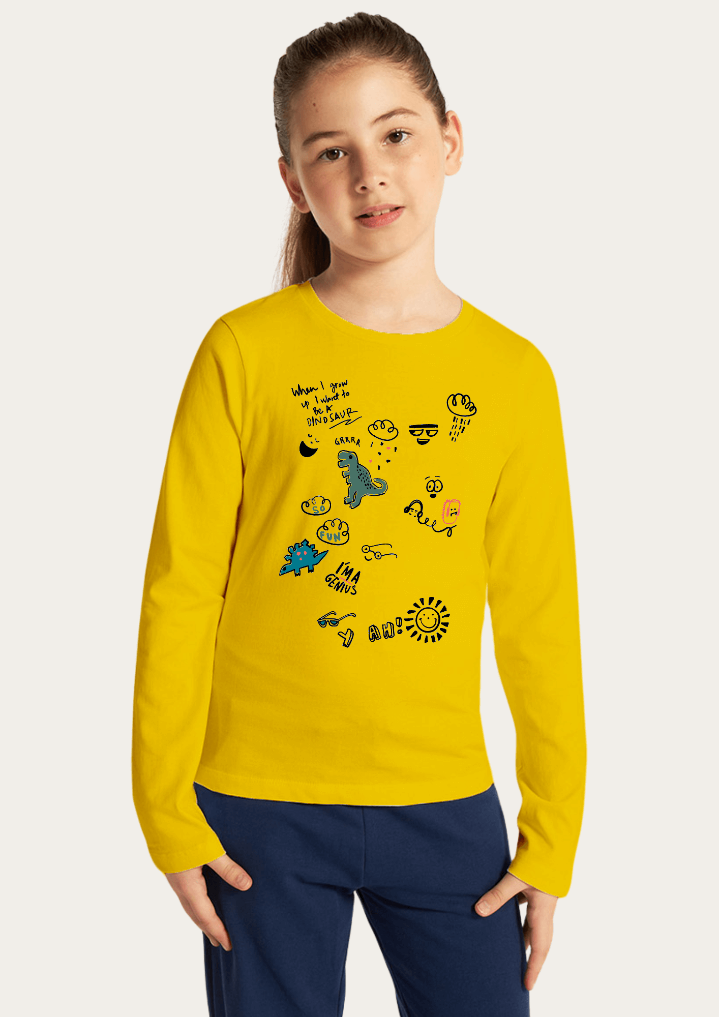 I am genius Printed Yellow Full Sleeves Kids T-shirt By Offmint