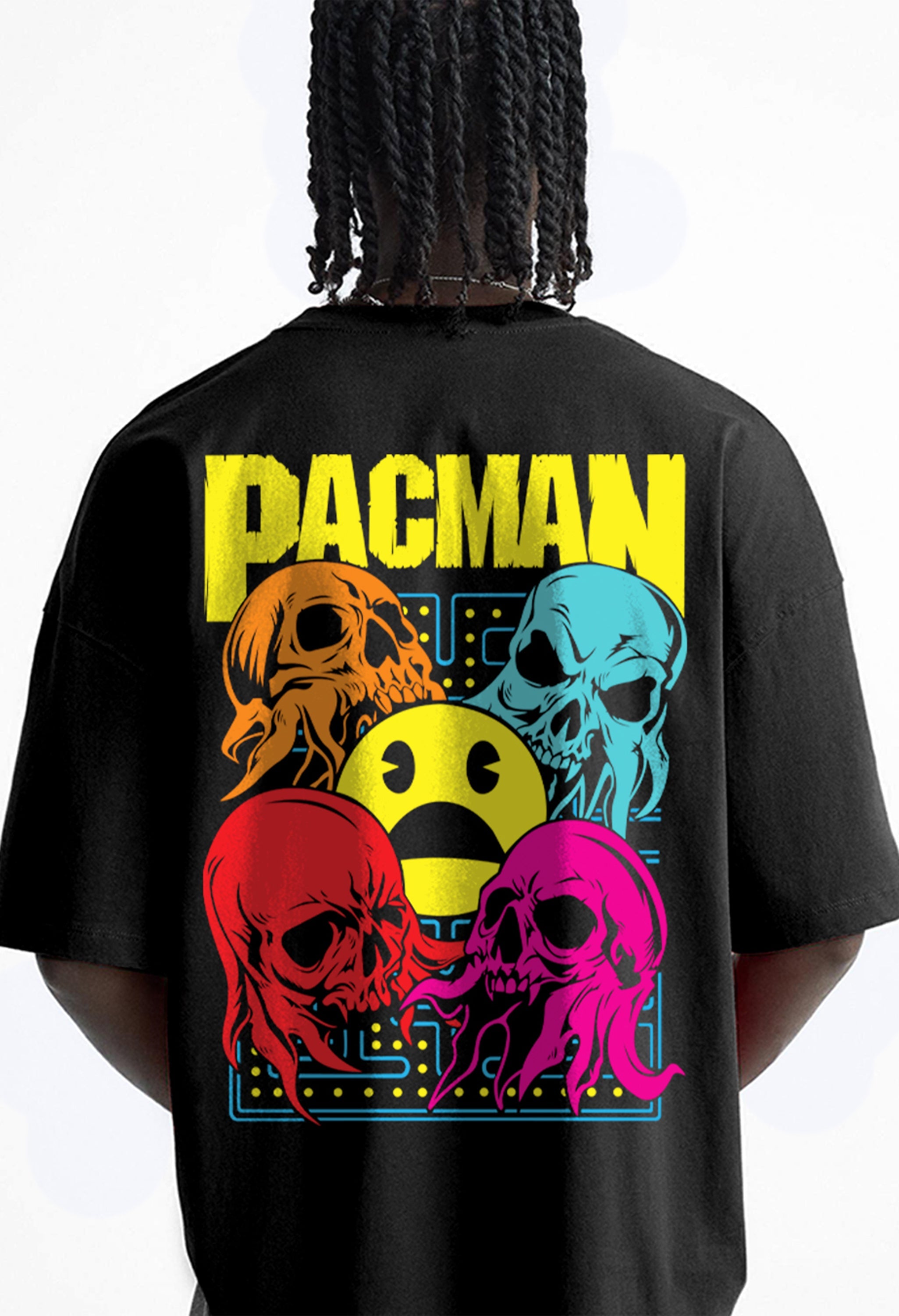 Pacman Printed Black Oversized T-shirt By Offmint